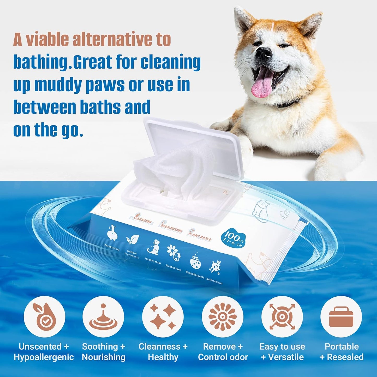 Dog Wipes for Paws and Butt - 600count/6packs Pet Wipes for Dogs and Cats, Puppy Wipes - Dog Grooming Wipes Cleaning Deodorizing - Fragrance Free Dog Face Wipes