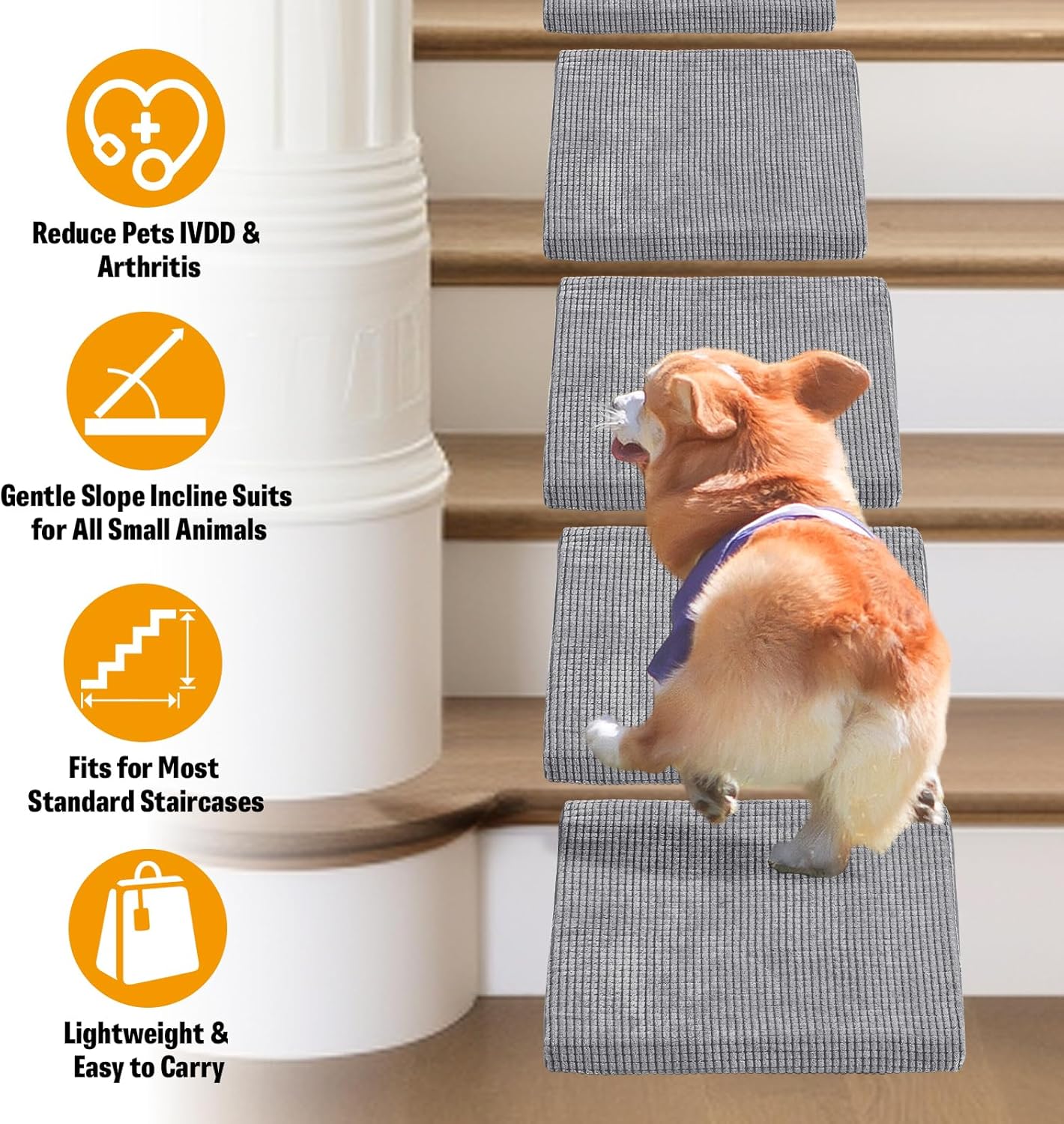 30D Density Foam Dog Ramp for Stairs Suits for Small Dogs Cats, Pet Steps Stairs for Staircase Stairs with Anti-Slip Bottom and Self-Sticky Pads to Fix(6Pack, Gray)