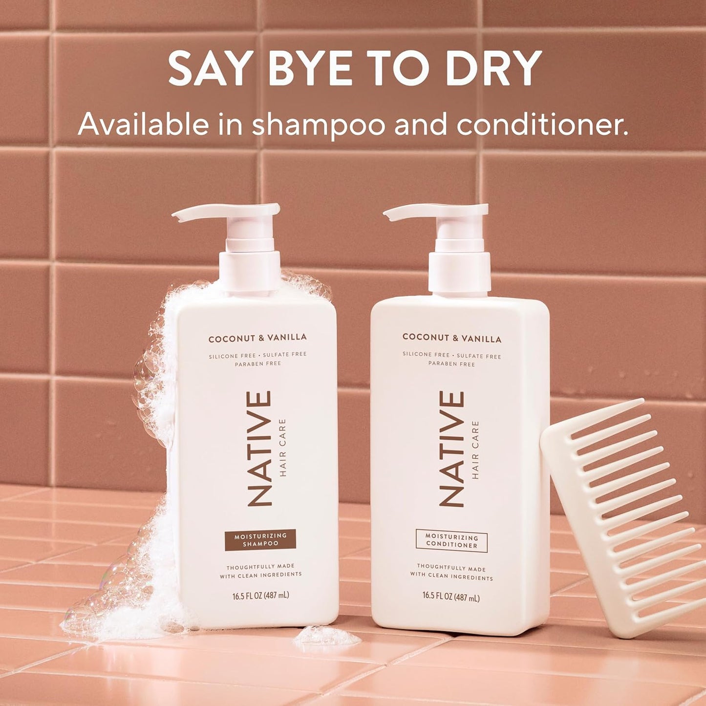 Native Coconut & Vanilla Shampoo and Conditioner Contain Naturally Derived Ingredients | All Hair Types, Color & Treated, Fine to Dry Damaged, Sulfate & Dye Free - 2-Pack