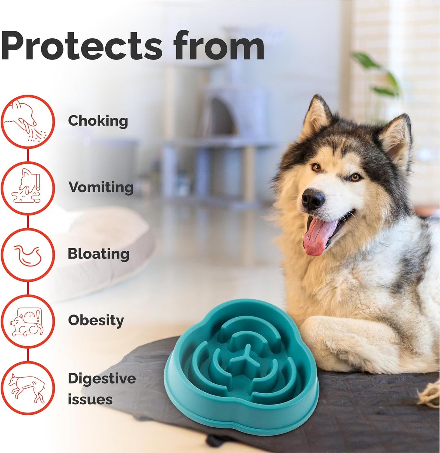Dog Slow Feeder Bowl - Dog Dishes to Slow Down Eating - Puzzle Dog Food Bowl - Pet Bowl for Fast Eaters - Slows Down Pets Eating - Dog Bowl for Dry, Wet, & Raw Food - Dog Puzzles for All Breed Dogs