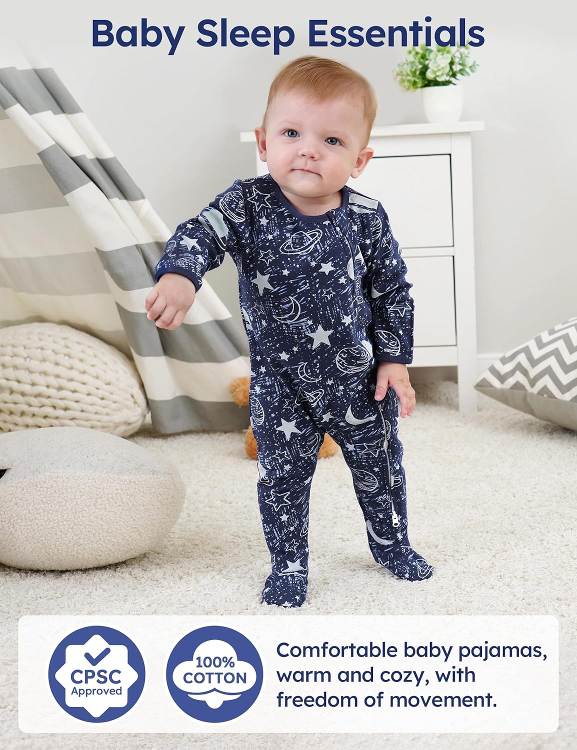 Baby Pajamas 100% Cotton Baby Sleepers for Newborn 0-3 3-6 6-9 Months 3Pcs Footie Pajamas Baby Boys Girls Clothes