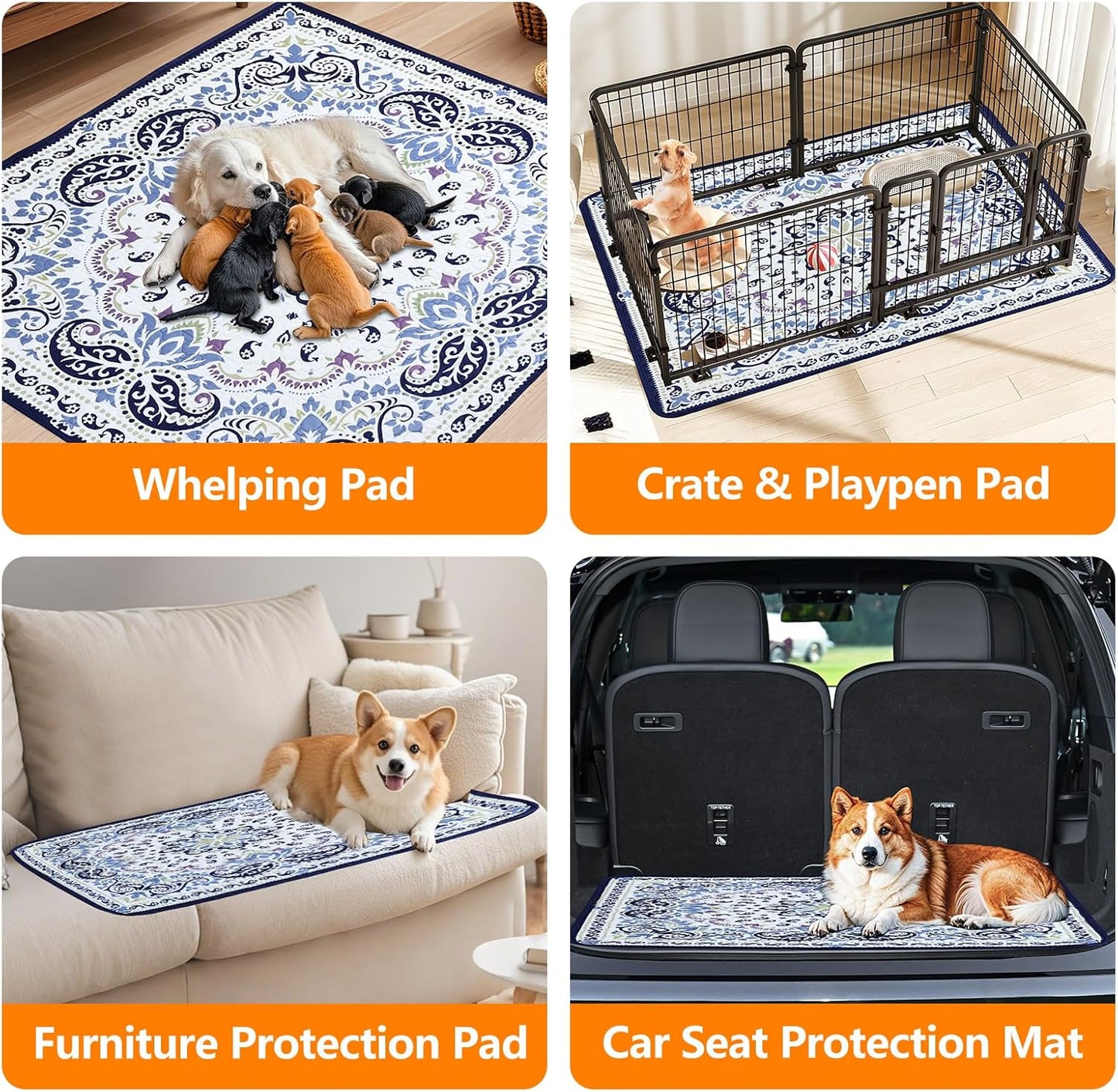 Mozin Washable Pee Pads for Dogs, 2 Pack Super Absorbent Reusable Puppy Pads Waterproof, Leak-Proof & Non-Slip Whelping Pad for Potty Training, Playpens, Crates, Floors, Beds, and Couches 36"x36"
