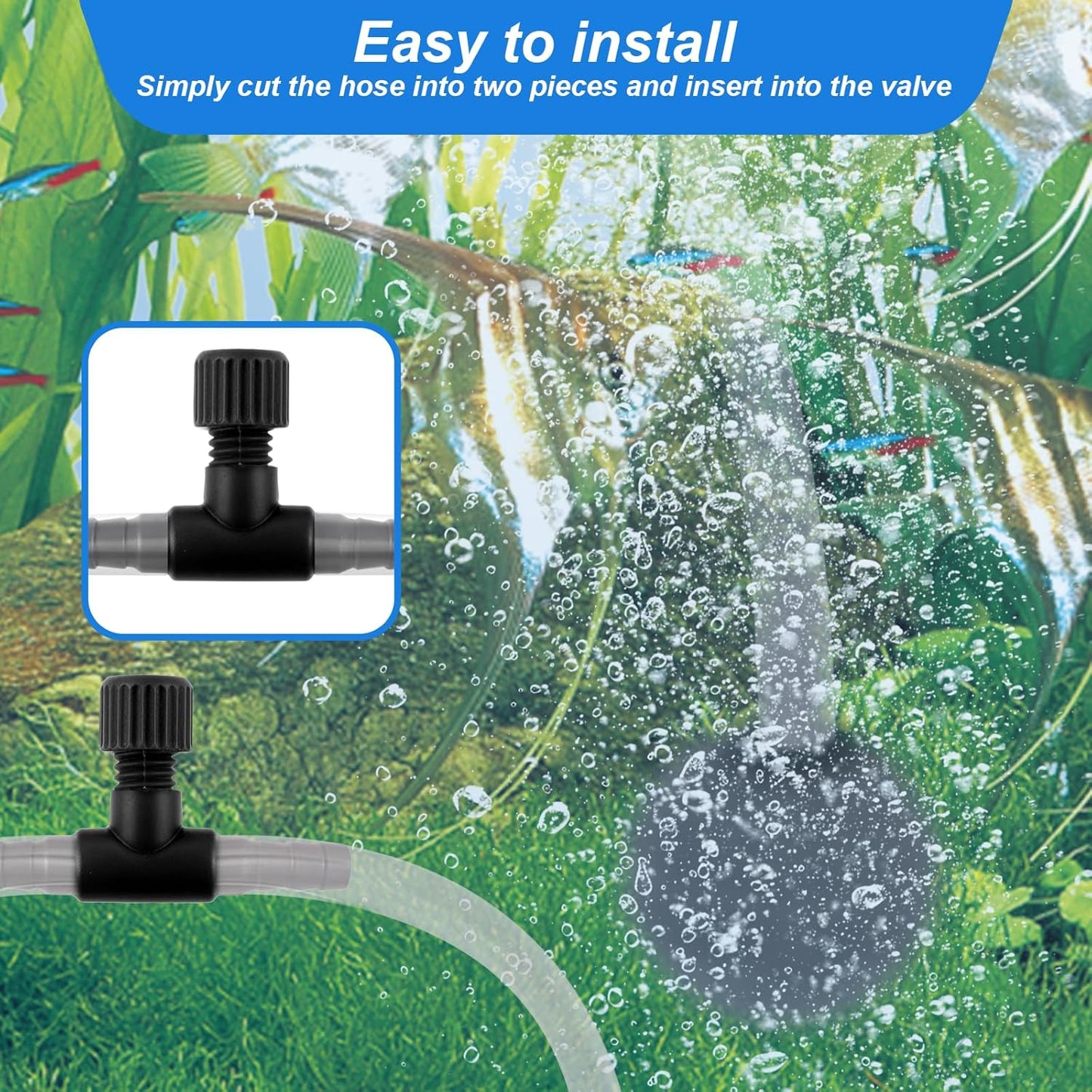 Aquarium Air Valve, 10 Pcs Aquarium Air Pump Control Valves T Shaped Single Way Plastic Air Flow Control Regulator Aquarium Air Pump Accessories for Fish Tank 3/16" ID Tubing (Black)