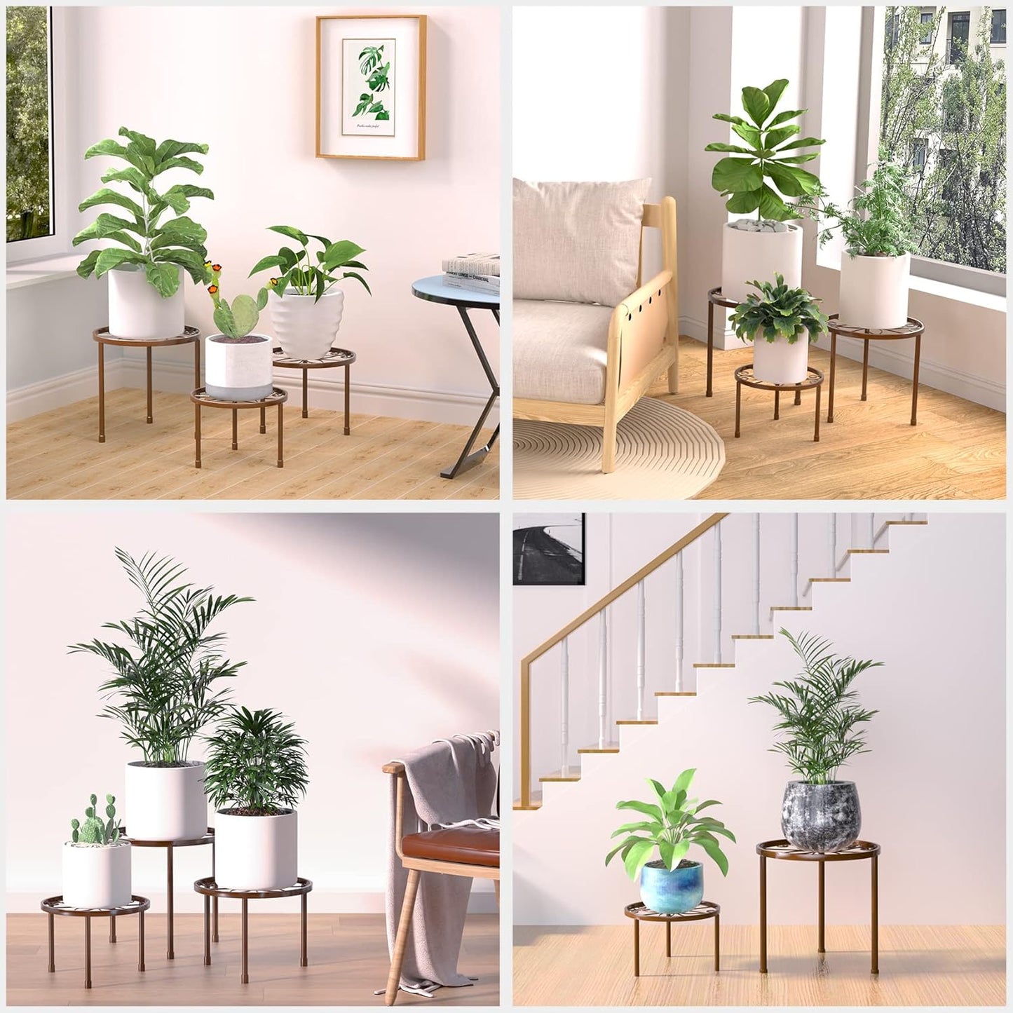 5-Pack Decent Metal Plant Stands, Heavy Duty Flower Pot Stands for Multiple Plant, Anti-Rust Iron Plant Pot Shelf, Decoration Racks for Home Indoor and Outdoor (5 Pack Bronze)