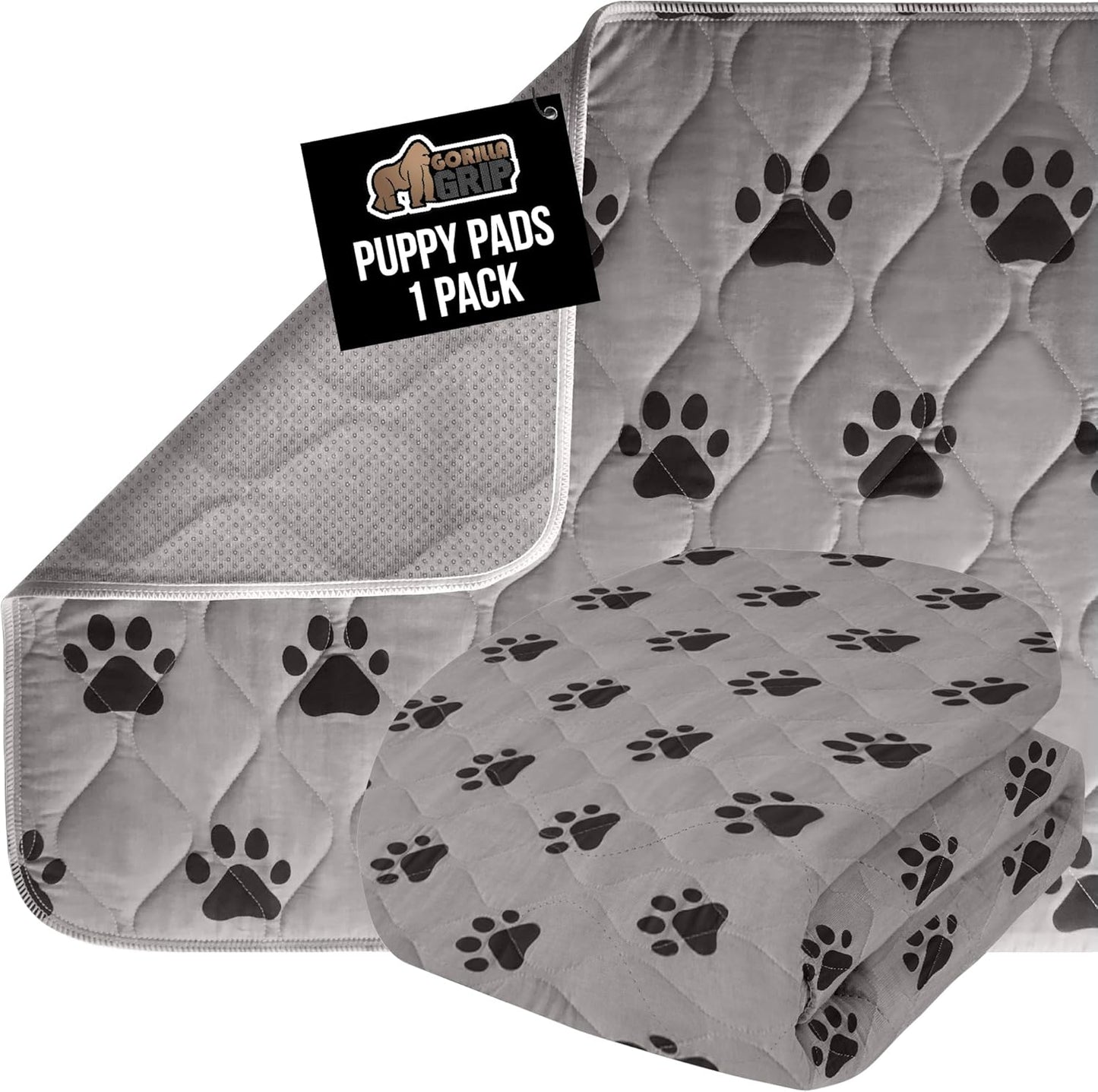 GORILLA GRIP Washable Puppy Pads, 22x22, Slip Resistant Dog Crate Mat, Waterproof Cloth Pee Pad for Training Puppies in Playpen, Reusable Pet Incontinence Blanket, Protects Sofa, Furniture, Floors