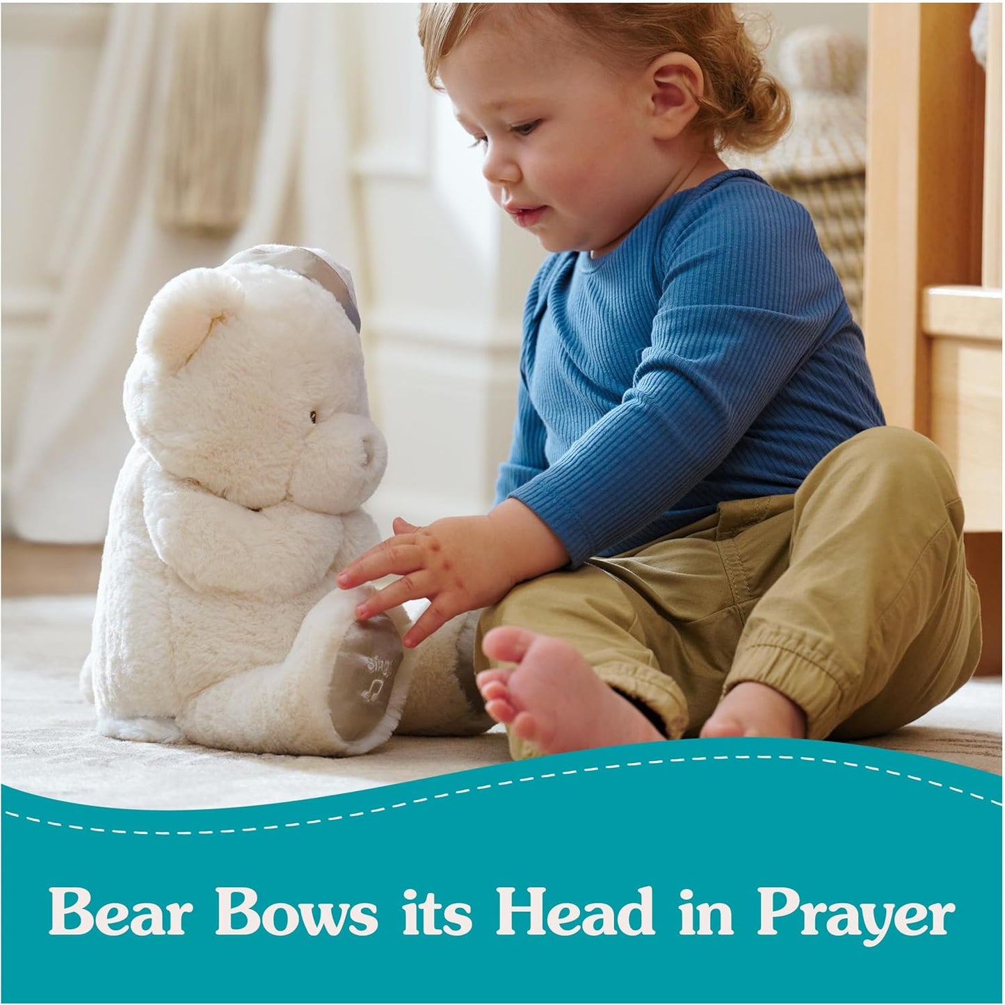 GUND Animated Goodnight Prayer Bear, Spiritual Plush Teddy Bear, Sensory Toy Stuffed Animal for Ages 0 and Up, Cream, 11"