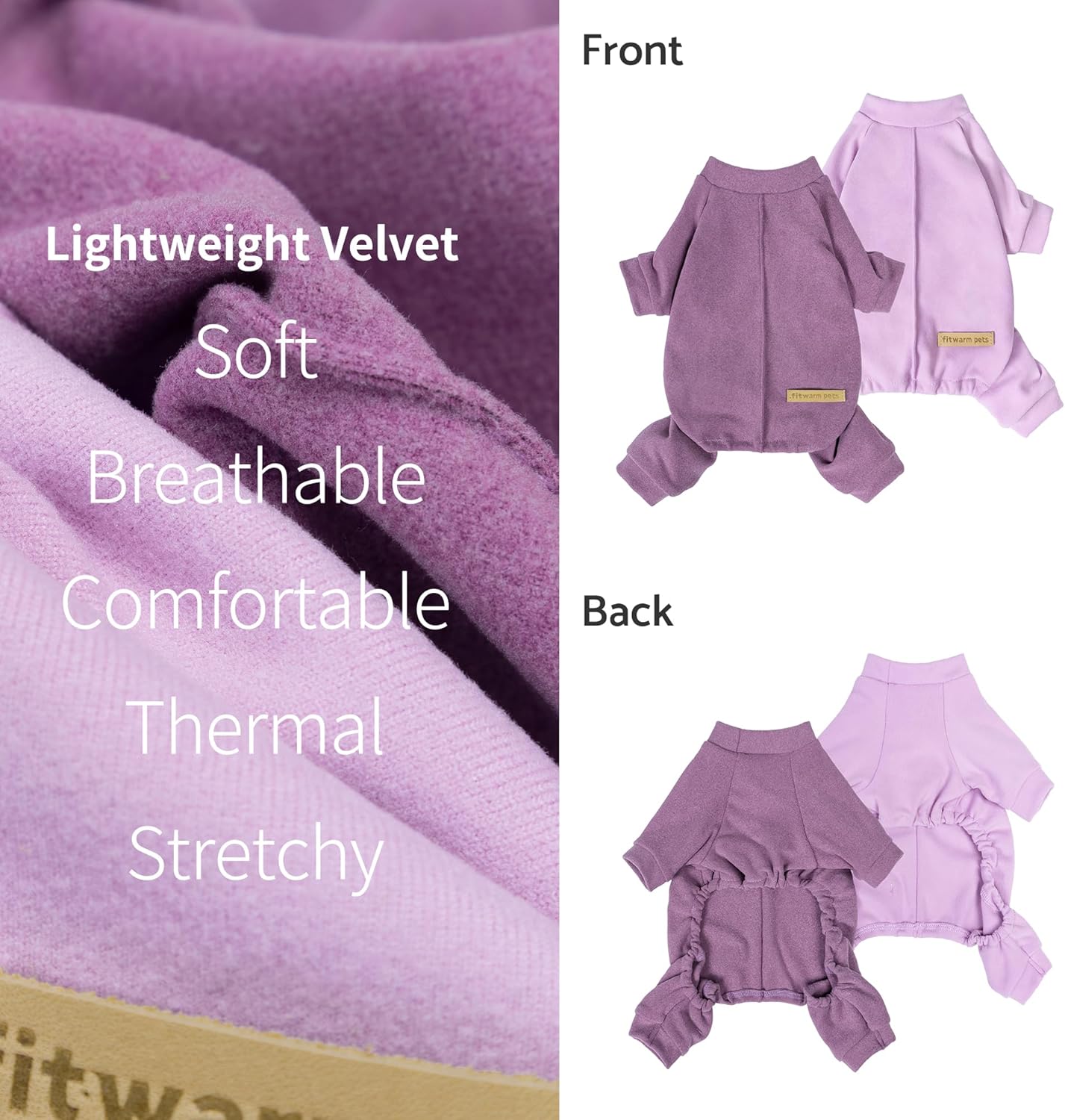 Fitwarm 2 Pack Lightweight Fleece Dog Pajamas, Warm Winter Dog Clothes for Small Dogs Boy Girl, Cozy Pet Onesie with Feet, Violet Purple, Large
