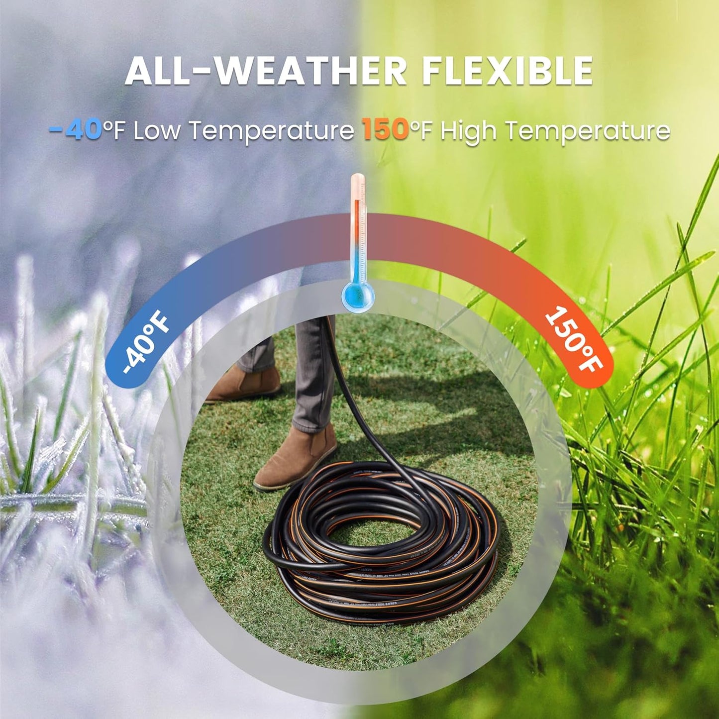 Giraffe Tools Hybrid Garden Hose 75ft x 5/8", Male and Female Fittings with Shut off Valve, Flexible, Heavy Duty, Leakproof, Lightweight Water Hose