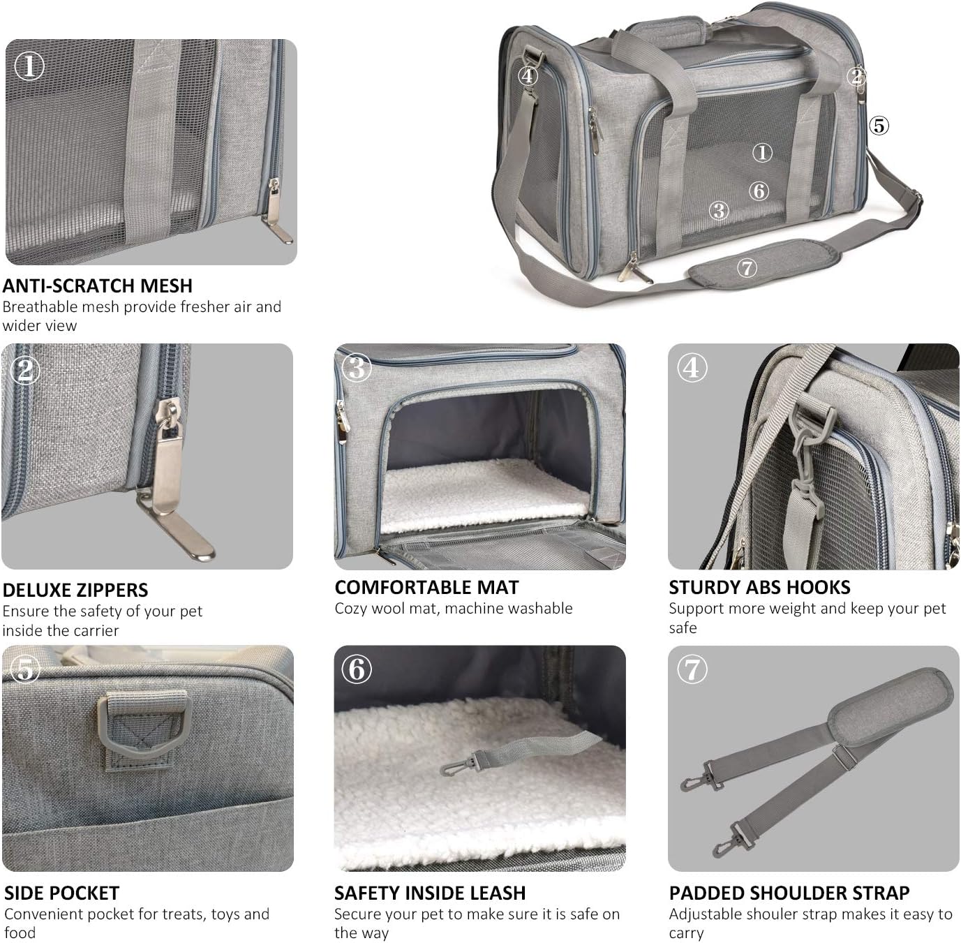 Henkelion Large Cat Carriers Dog Carrier Pet Carrier for Cats Dogs Puppies up to 25Lbs, Big Dog Carrier Soft Sided, Travel Puppy Carrier - Large - Grey