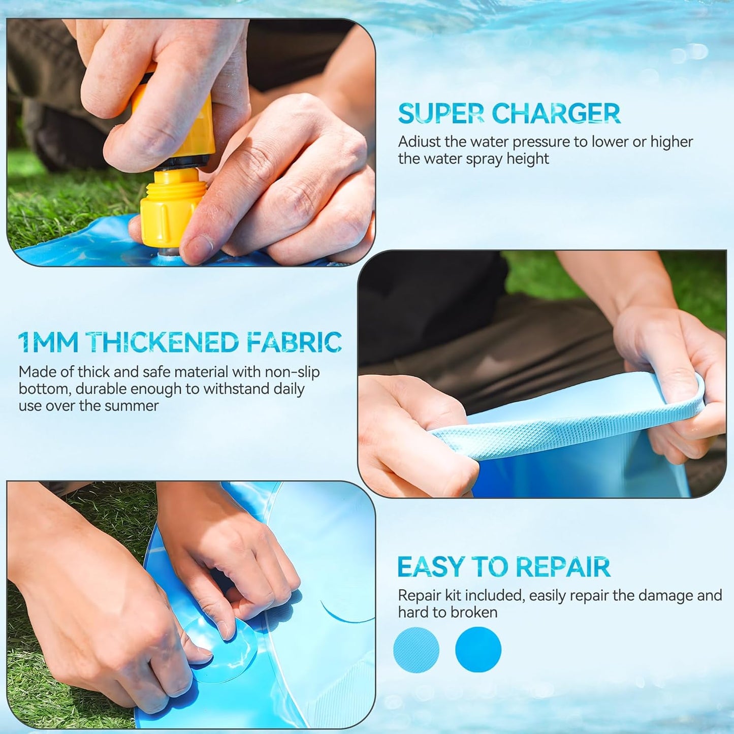 ALL FOR PAWS Splash Pad for Dogs, Outdoor Water Play Dog Sprinkler, 59" Anti-Slip Dog Pool for Dog Bath, Fun Backyard Fountain Play Cooling Mat for Dogs