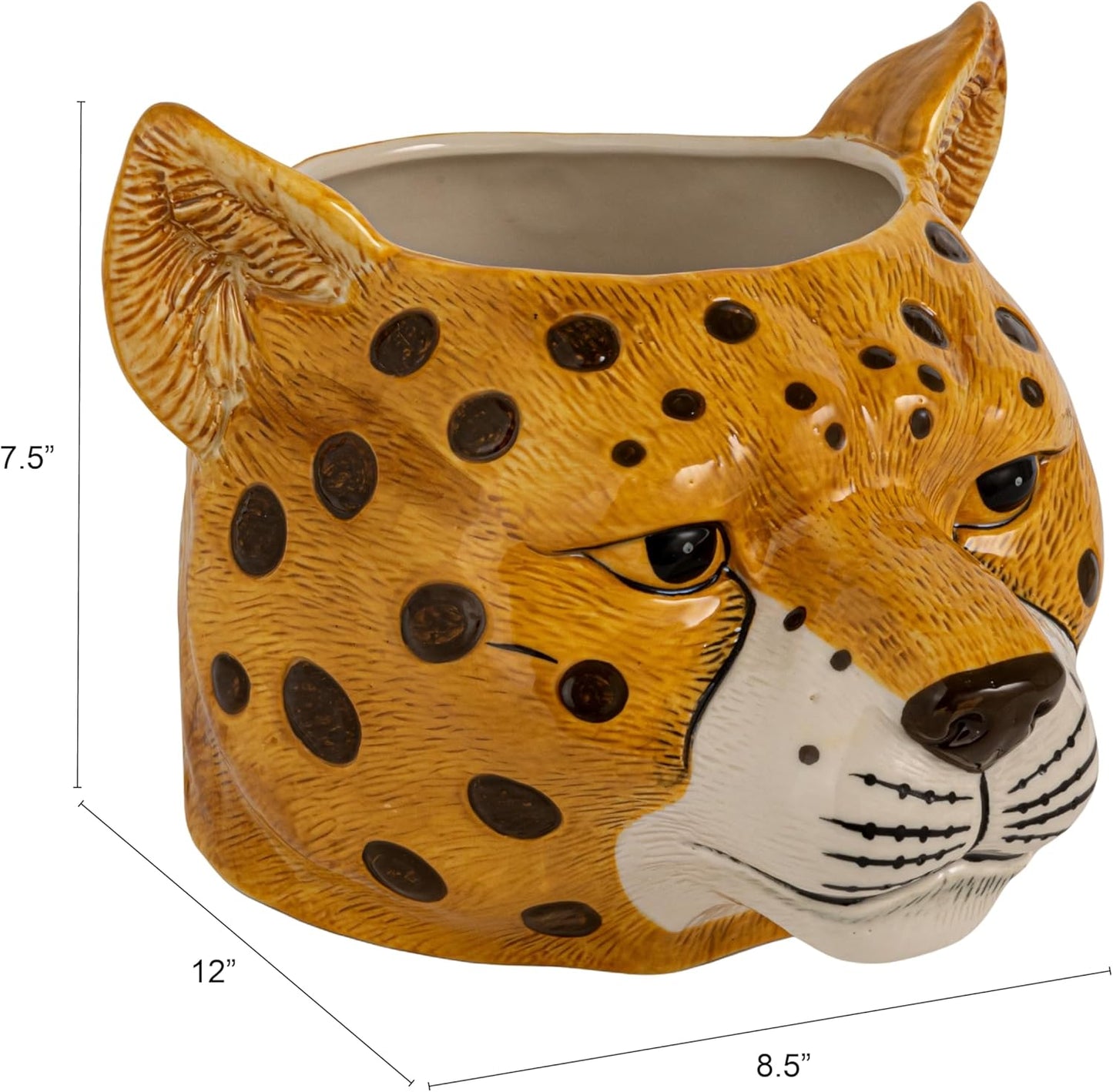 Creative Co-Op Ceramic Cheetah Head Planter, Multicolor