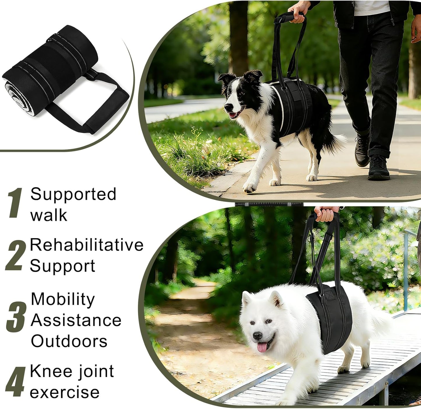 Dog Sling Adjustable Dog Lift Harness: Hip Support Sling for Dog, Dog Rehab Harness for Weak Rear Legs, Helps Disabled, Senior, Injured, and After ACL Surgery Dogs, Black for Large Dogs