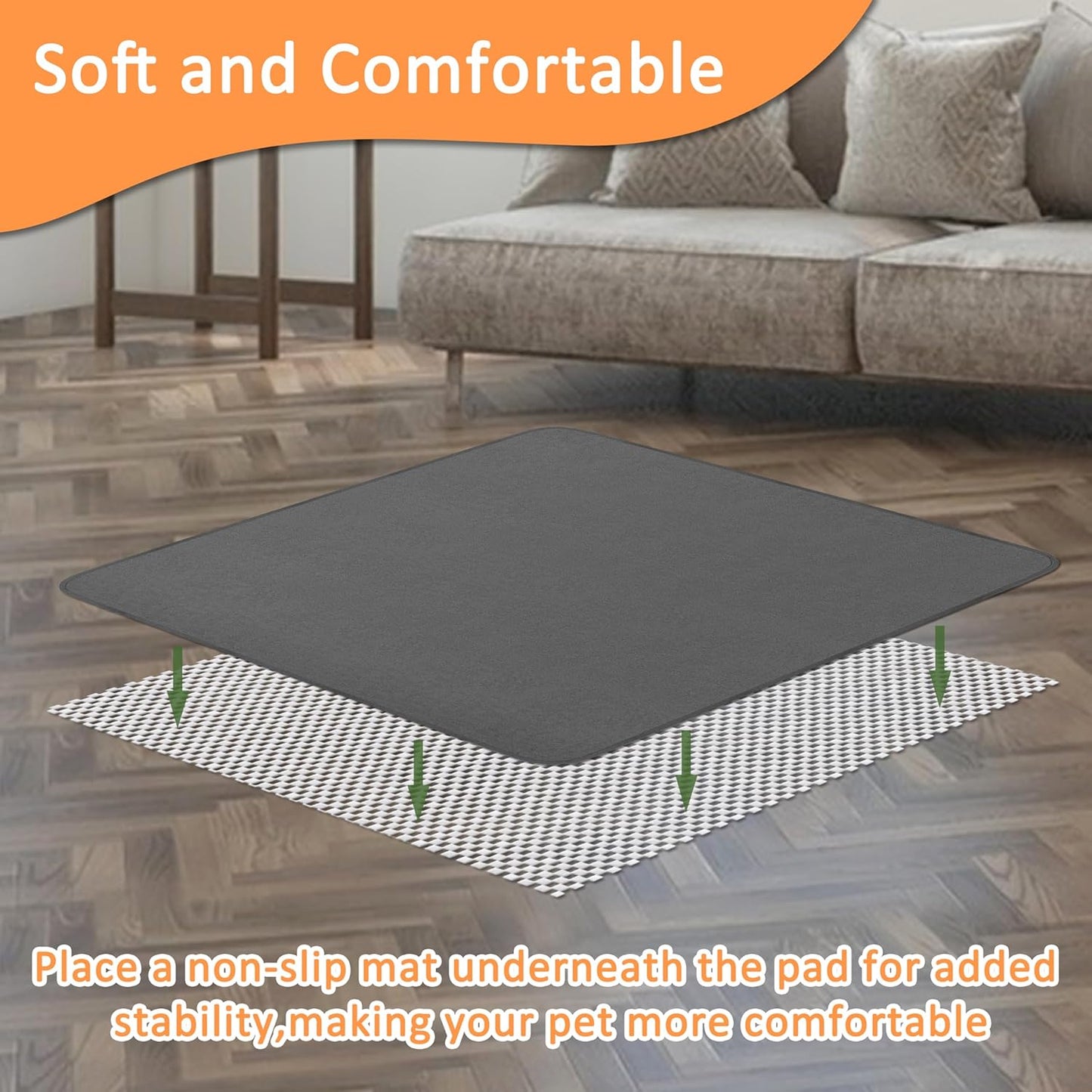 Washable Pee Pads for Dogs 3 Packs, Non-Slip Washable Pee Pads for Dogs, Fast Absorbent Pet Whelping Pads, Waterproof Dog Playpen Mat for Incontinence, Housebreak, Crate, 36'' x 48", Gray