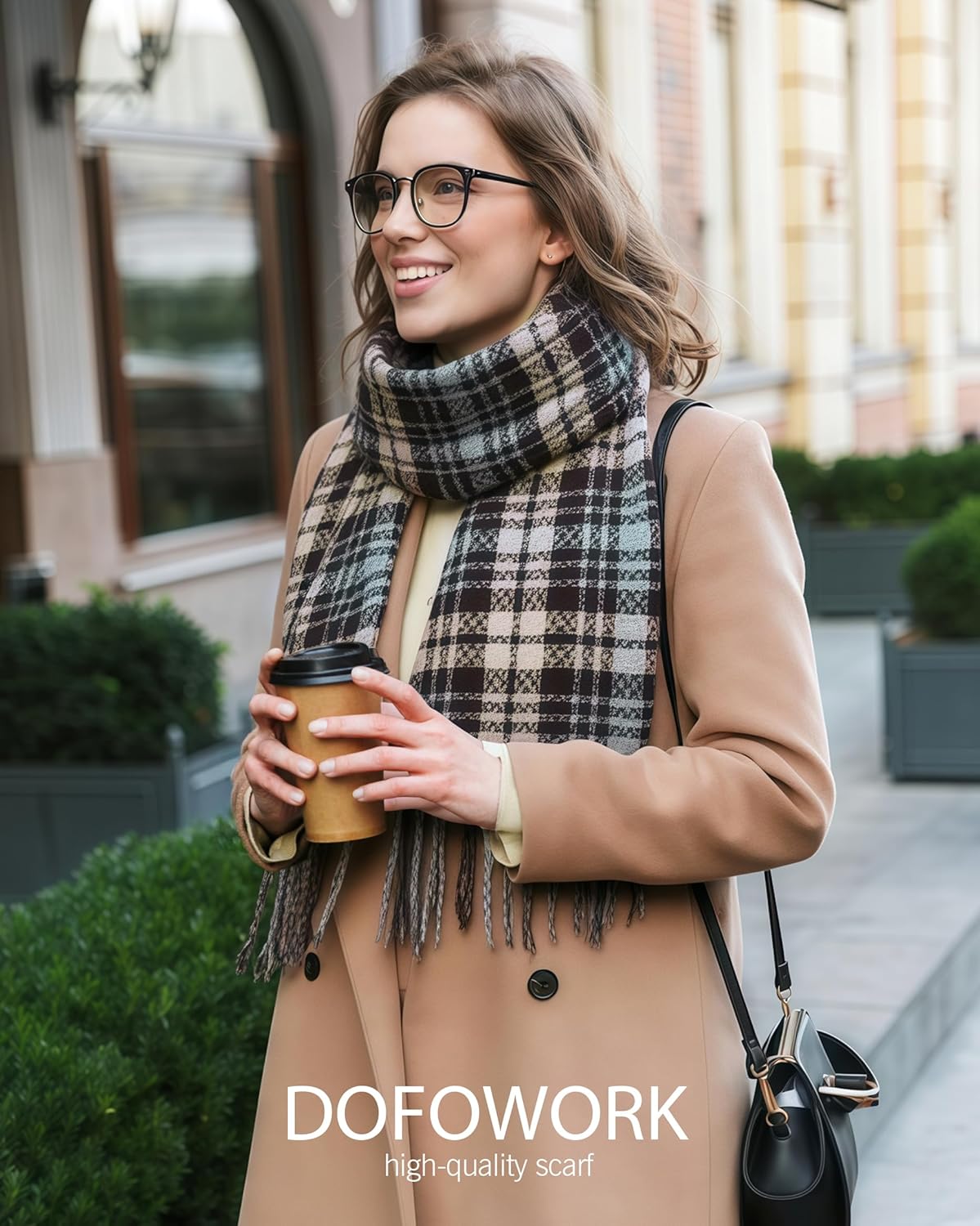 DOFOWORK Winter Scarf for Women - Womens Scarves for Cold Weather, Plaid Soft Tassel Wrap Blanket Scarf, 78.7"x24.8"