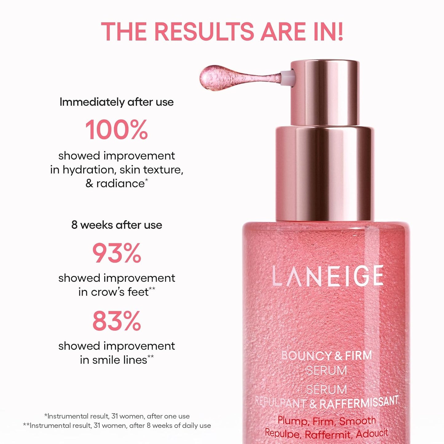 LANEIGE Bouncy & Firm Serum: Korean Slow Aging Collagen Serum with Peptides for Plumping, Firming, & Hydrating