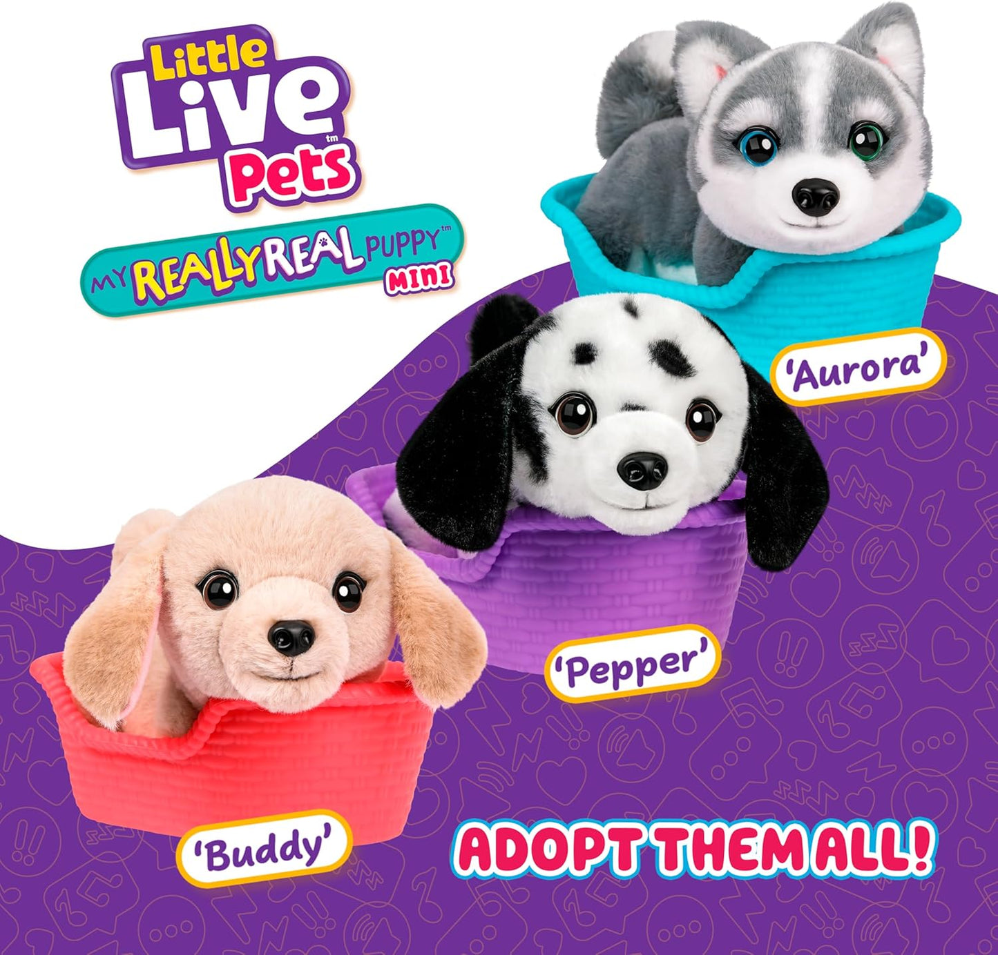Little Live Pets My Really Real Puppy Mini Buddy The Retriever, Interactive Plush Toy with Basket, 20+ Sounds and Reactions, Puppy Toys for Kids