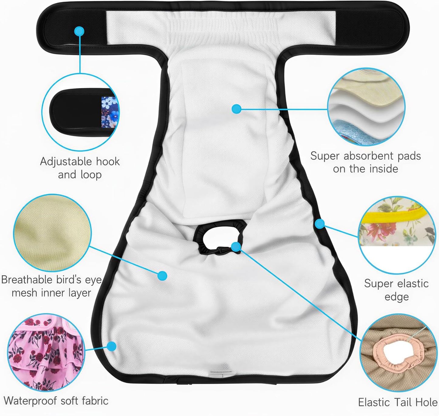 Washable Female Dog Diaper with Suspender - 3 Pack Reusable Super Absorbent Leakproof Fixed Doggie Diapers for Dogs in Heat Cycle