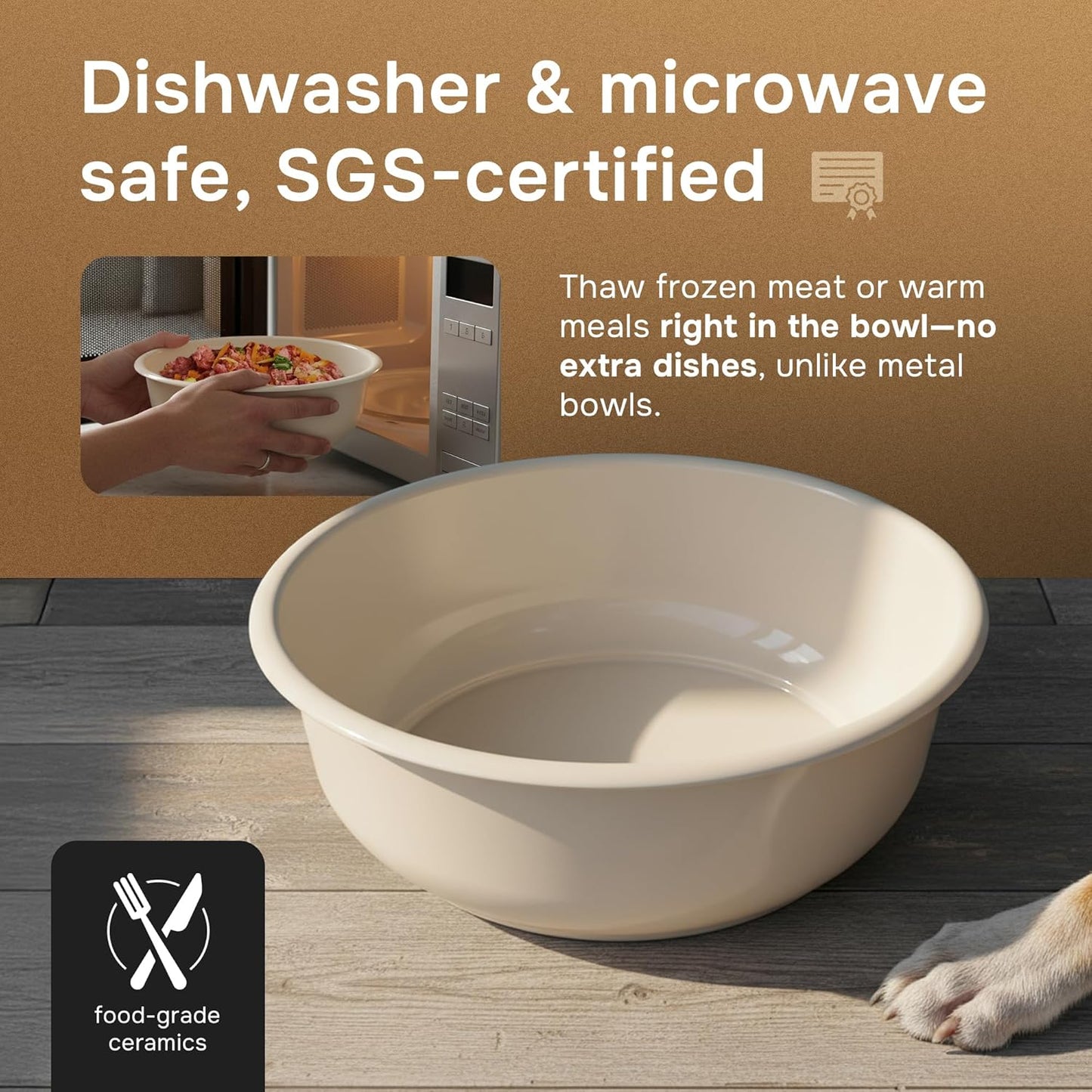Ceramic Dog Bowls with Stand, Adjustable Elevated Dog Bowls (3 Heights), Bamboo Raised Dog Bowl Stand with 2 Ceramic Bowls (22 oz), 13° Tilt, Non-Slip – for Small & Medium Dogs