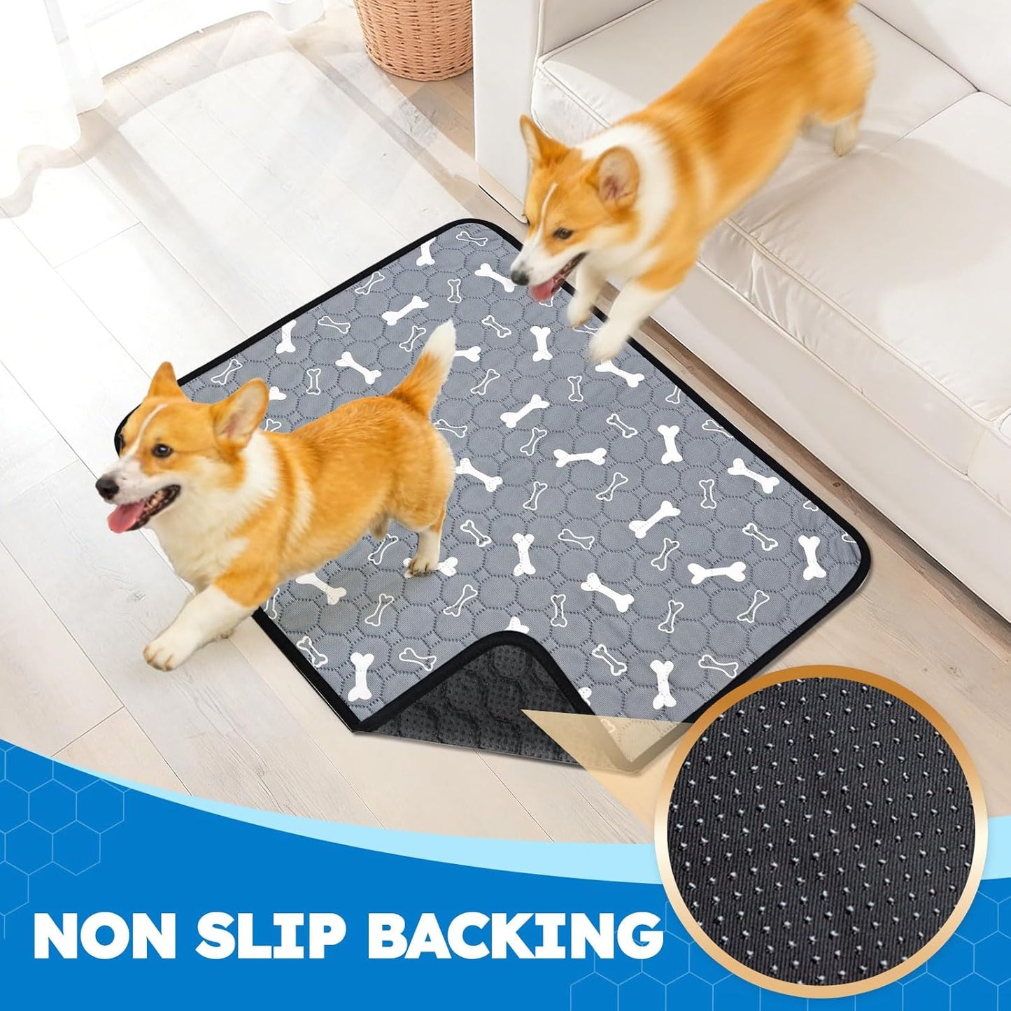 2 Pack Washable Pee Pads for Dogs, Absorbent Reusable Puppy Training Pads, Leakproof, Non-Slip, Waterproof Cat Doggie Pad Pet Potty Mat for Indoor&Outdoor, Whelping, Crate, Gray 18"x24"