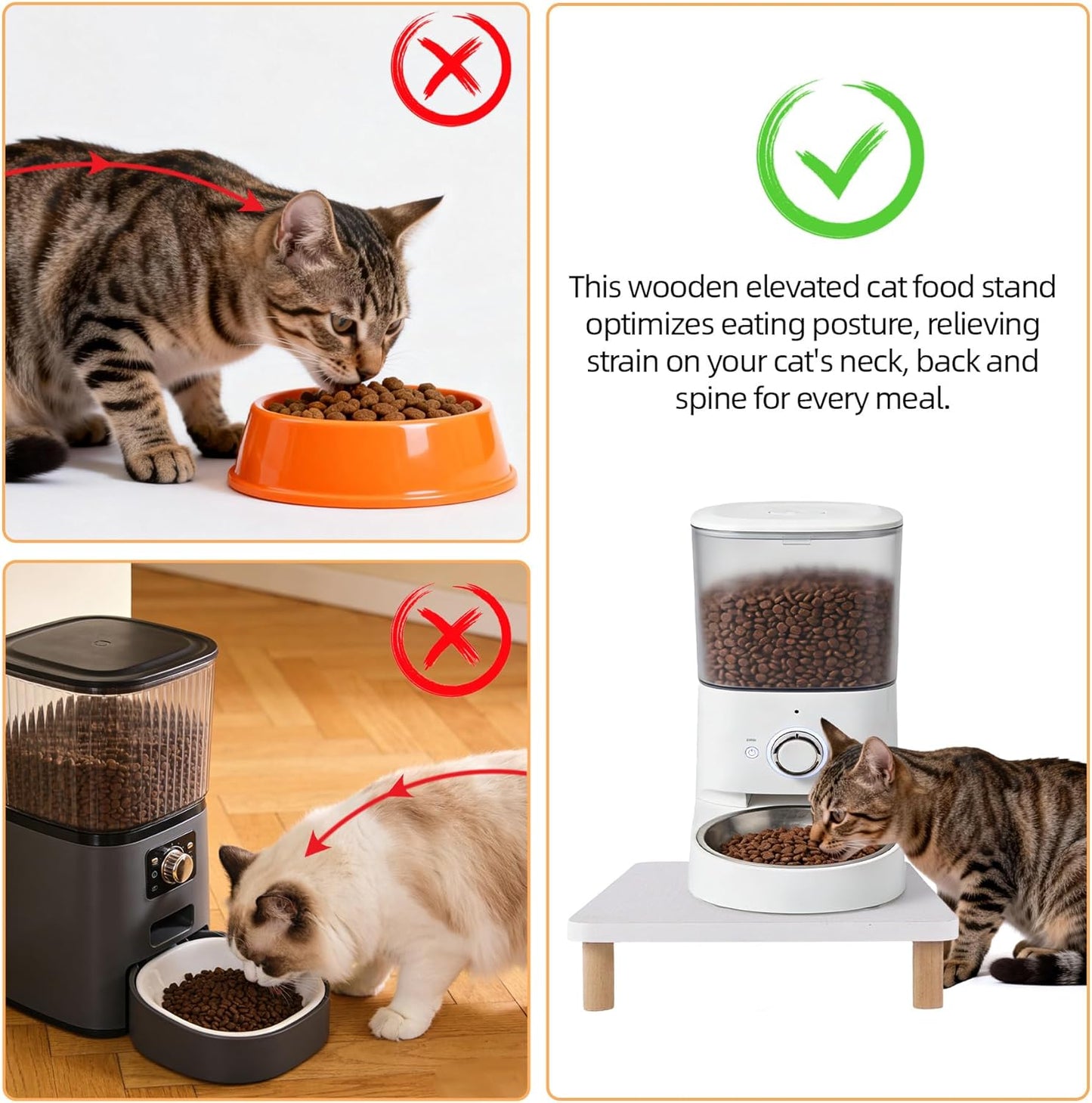 Wooden Elevated Cat Food Stand, 2.4" Raised Cat Food Table, Pet Feeding Table for Cats & Small Dogs, Stable Bowl Stand Platform for Most Bowls, Modern Pet Feeding Station, White