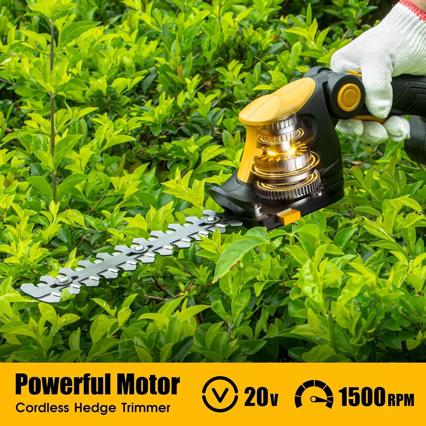 Hedge Trimmer Cordless for DEWALT 20V MAX Battery, 1200RPM Grass Trimmer Electric Hedge Trimmer, 2 in 1 Design, Perfect for Yard, Garden, and Lawn Care(Battery Not Included) (Yellow)