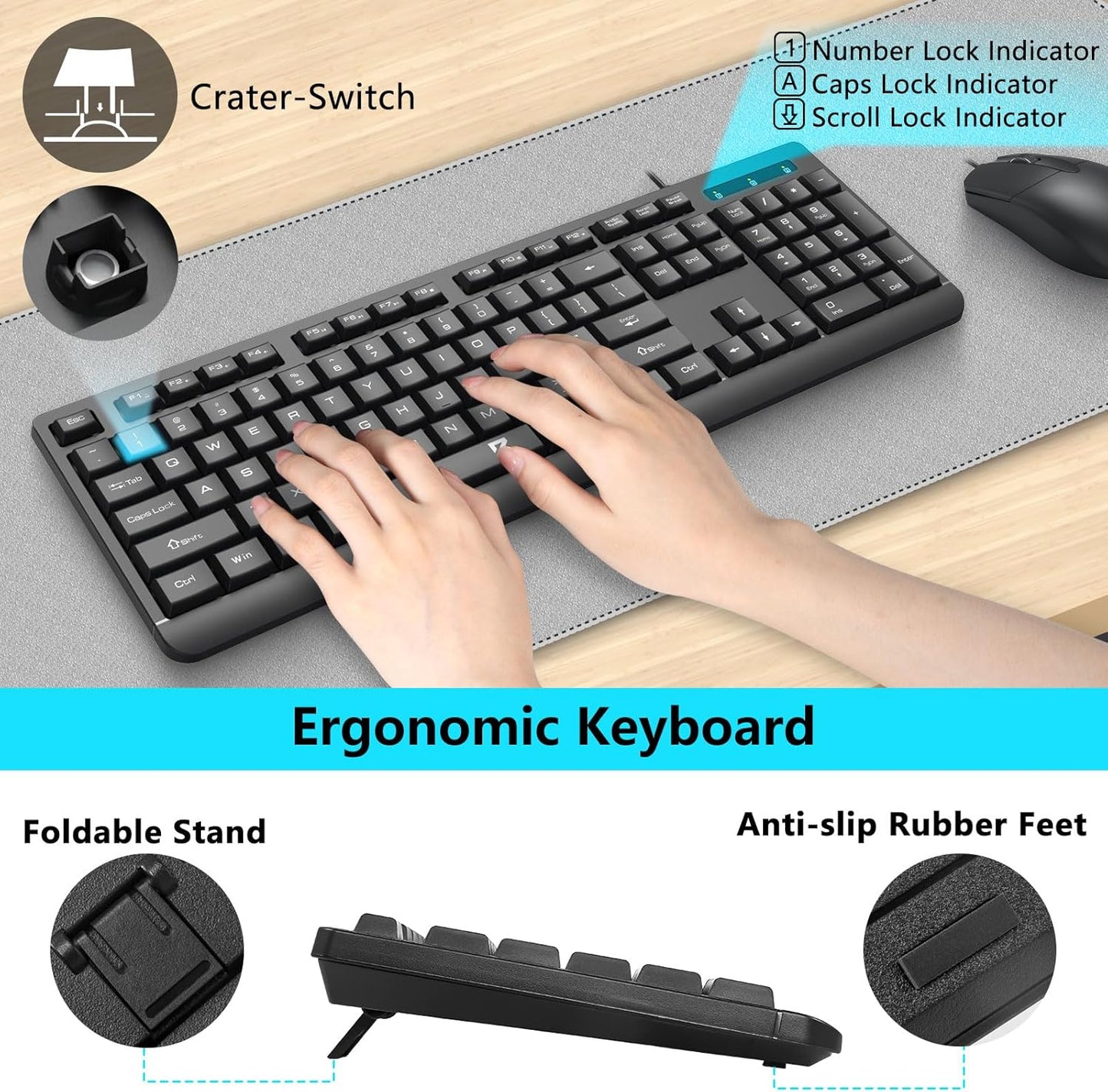 Redragon Wired Keyboard and Mouse Combo, Full-Size Spill Resistant Large Print Quiet Computer Keyboard and Optical USB Wired Mouse, Plug and Play for Windows PC, Mac OS Desktop/Laptop - Black