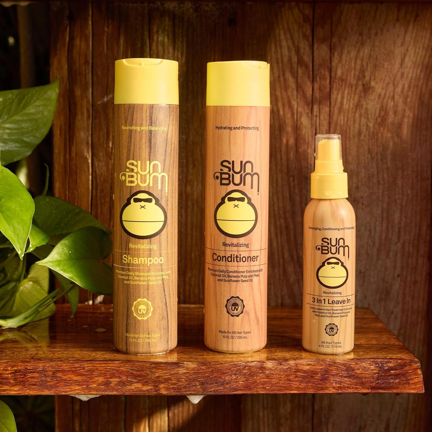 Sun Bum Revitalizing 3 in 1 Leave In Conditioner - Anti Frizz Detangler - Color Friendly with UV Protection - Enriched with Coconut Oil and Banana - 4 oz | Revitalizing, 3 in 1, Leave In Conditioner, Banana