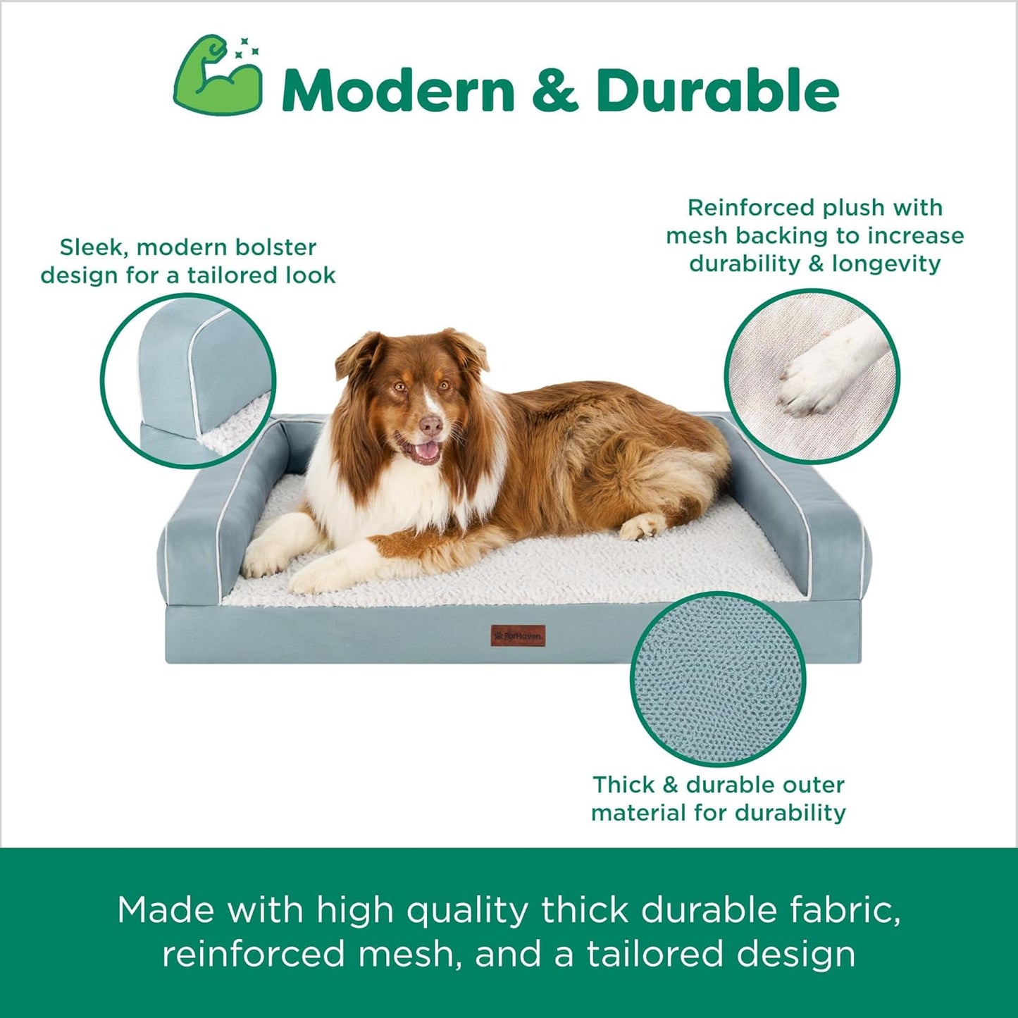 FurHaven Textured Plush & Coated Polyester Solid Core Modern Sofa Pet Bed, Riverway, Medium