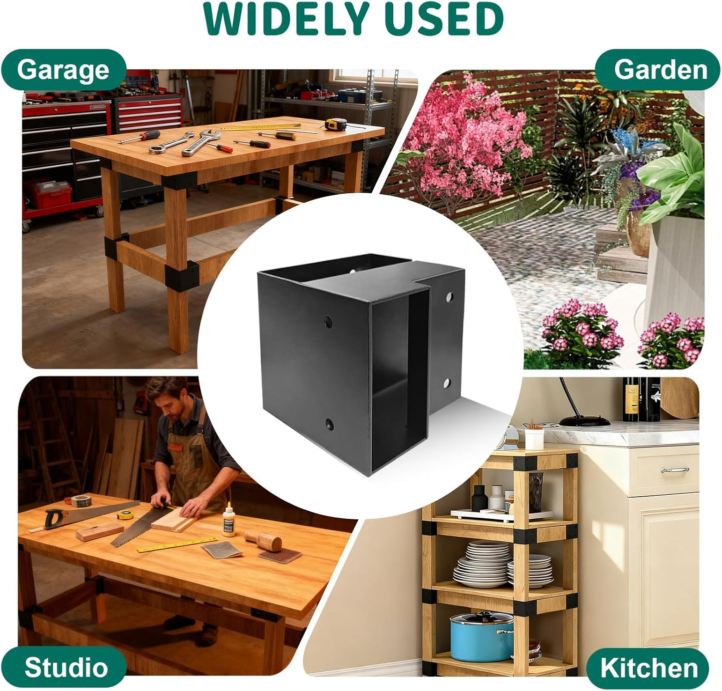 Workbench Corner Brackets Kits, Heavy Duty Steel 2x4 Corner Brackets for Work Table, DIY Custom Workbench, Garage Shelves (Black-8 Pack)