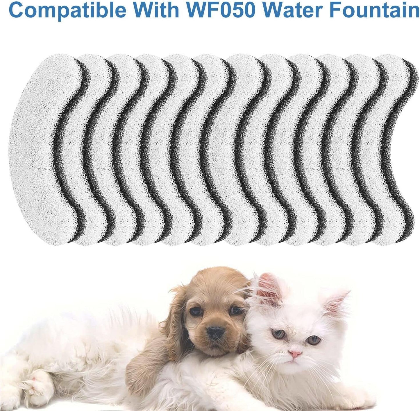 Replacement Premium Water Filter for NPET WF050 Transparent Water Fountain, Arc-Shaped, Washable Pet Fountain Filters with Triple Filtration System, 12 Pack