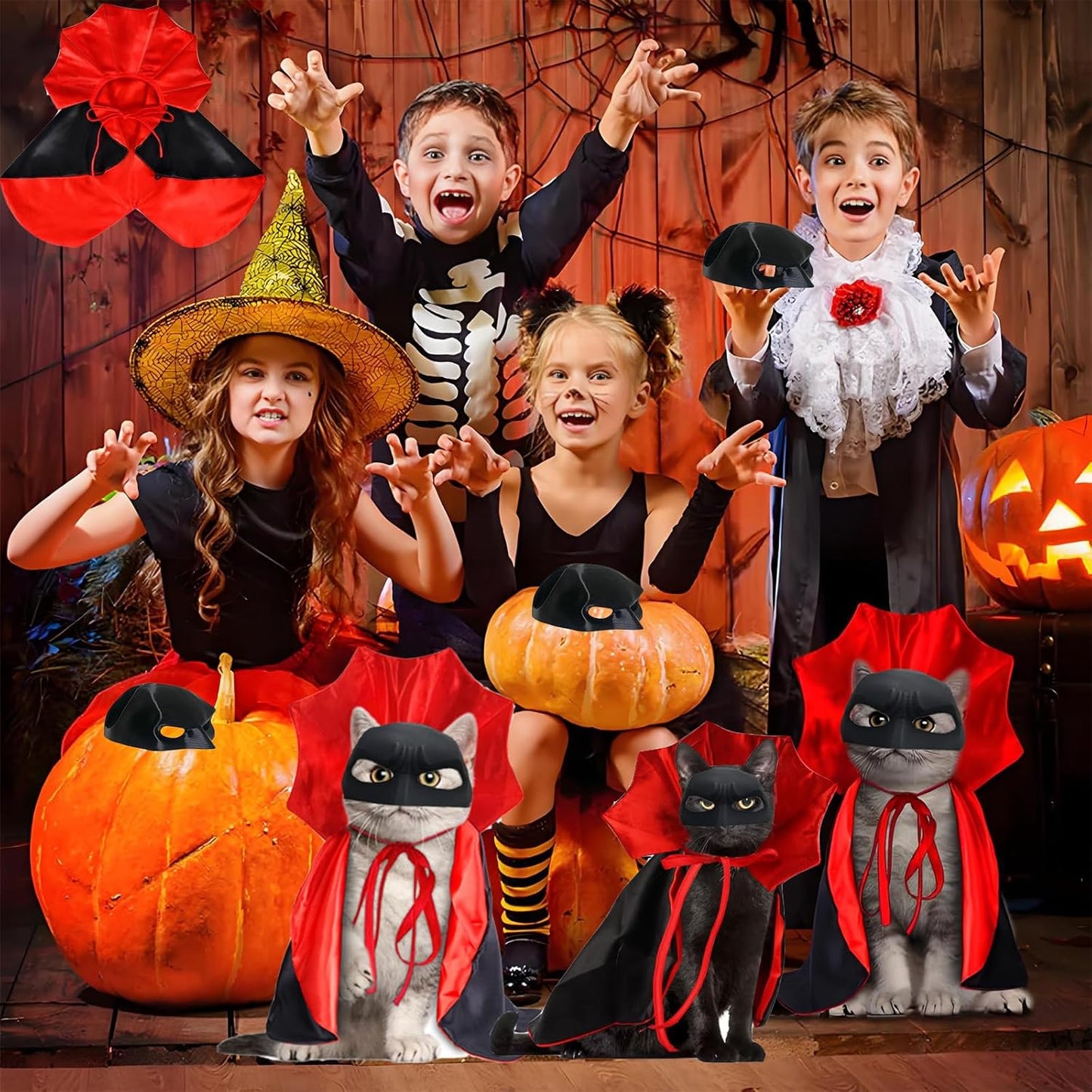 Cat Costumes, Cat Mask Cape Vampire Cats Costume Dog Halloween Vampire Costume Funny Pet Devil Cape Cloak Costumes for Cats Dogs