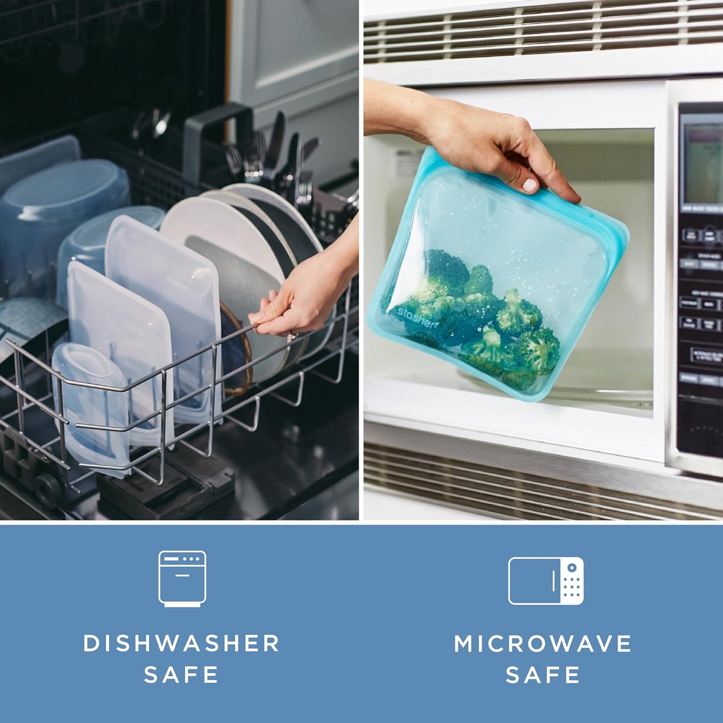 Stasher Silicone Reusable Storage Bags, 3-Pack Bowls, Reusable Freezer Bags, Microwave, Dishwasher, Oven Safe, Sous Vide, Premium Lunch Containers, Eco Friendly, Food Storage Bag, Snack Bag, Clear | Reusable Food Bags