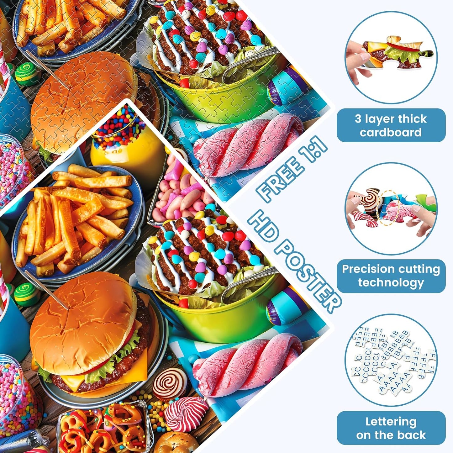 500 Piece Puzzle for Adults, Hamburger Jigsaw Puzzles, Youths Favorite Foods Puzzles 500 Pieces, Birthday and Barious Holiday Party for Family Adult, Funny Puzzle for Adults, 20.5x15 in