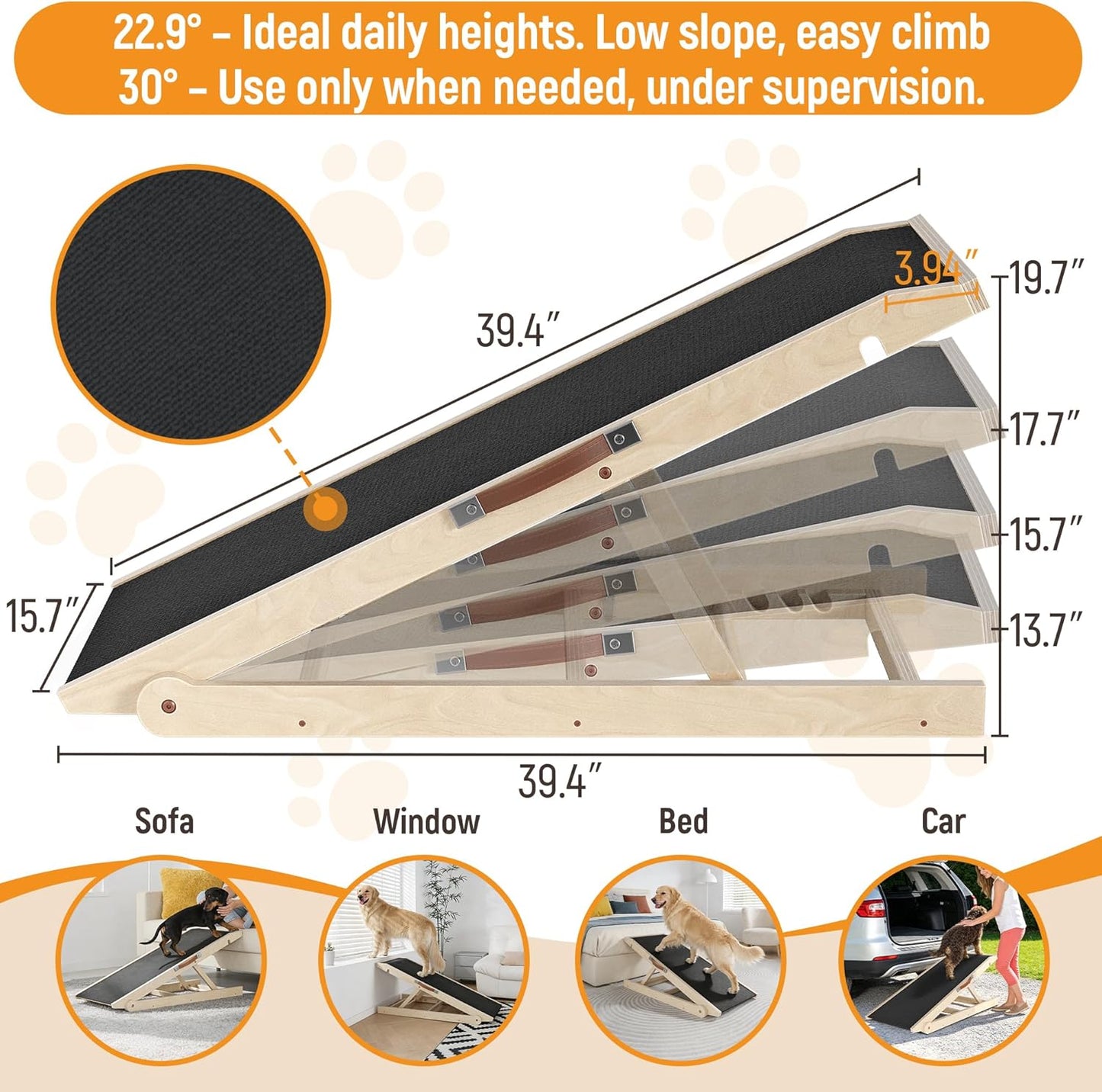 Dog Ramp for Couch Low Incline, Small Dog Ramp for Bed with Adjustable Slope, Non-Slip Rubber Walking Surface, Pet Ramps for Small Dogs Dachshund Corgi - 40 Inch
