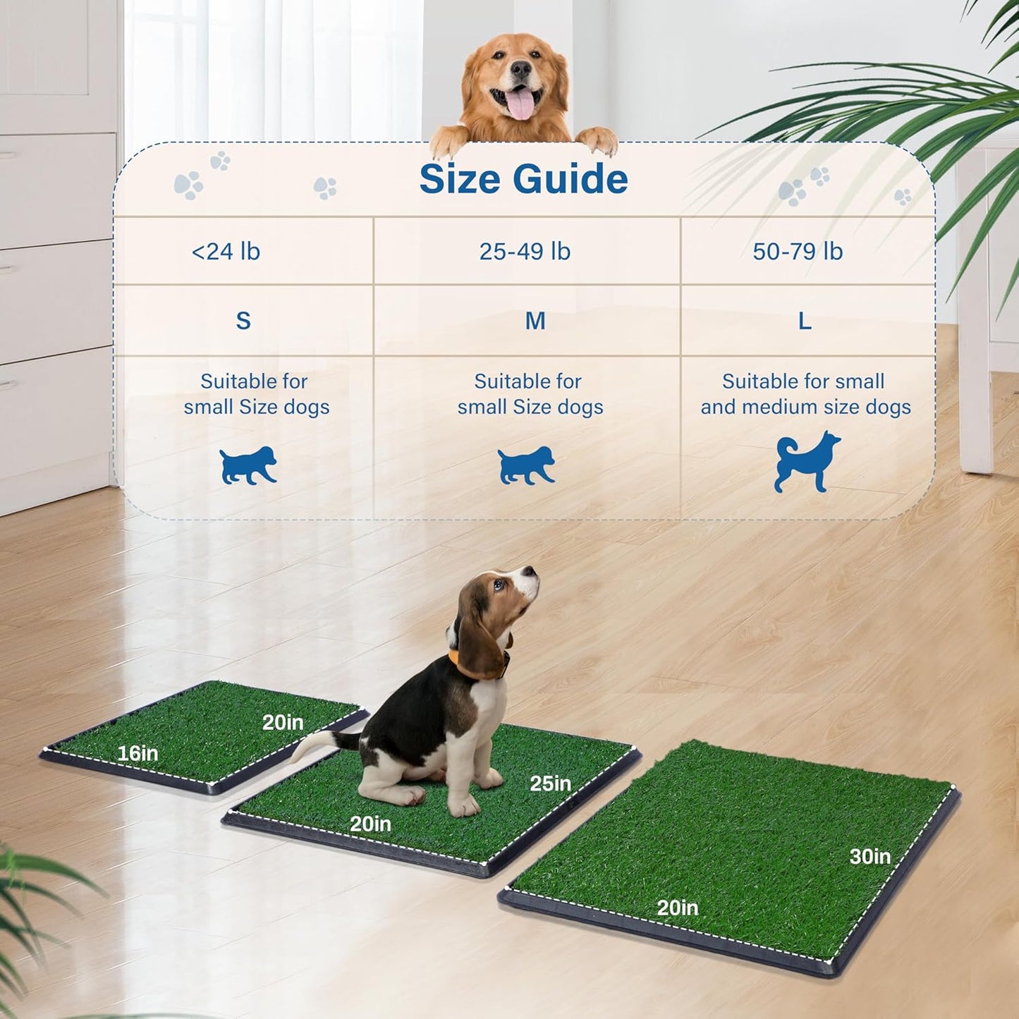 Dog Litter Box with Grass – 16 x 20 inch,Strong Absorbency Grass Pad with Tray, Dog Potty Training Pad (16“x20”)