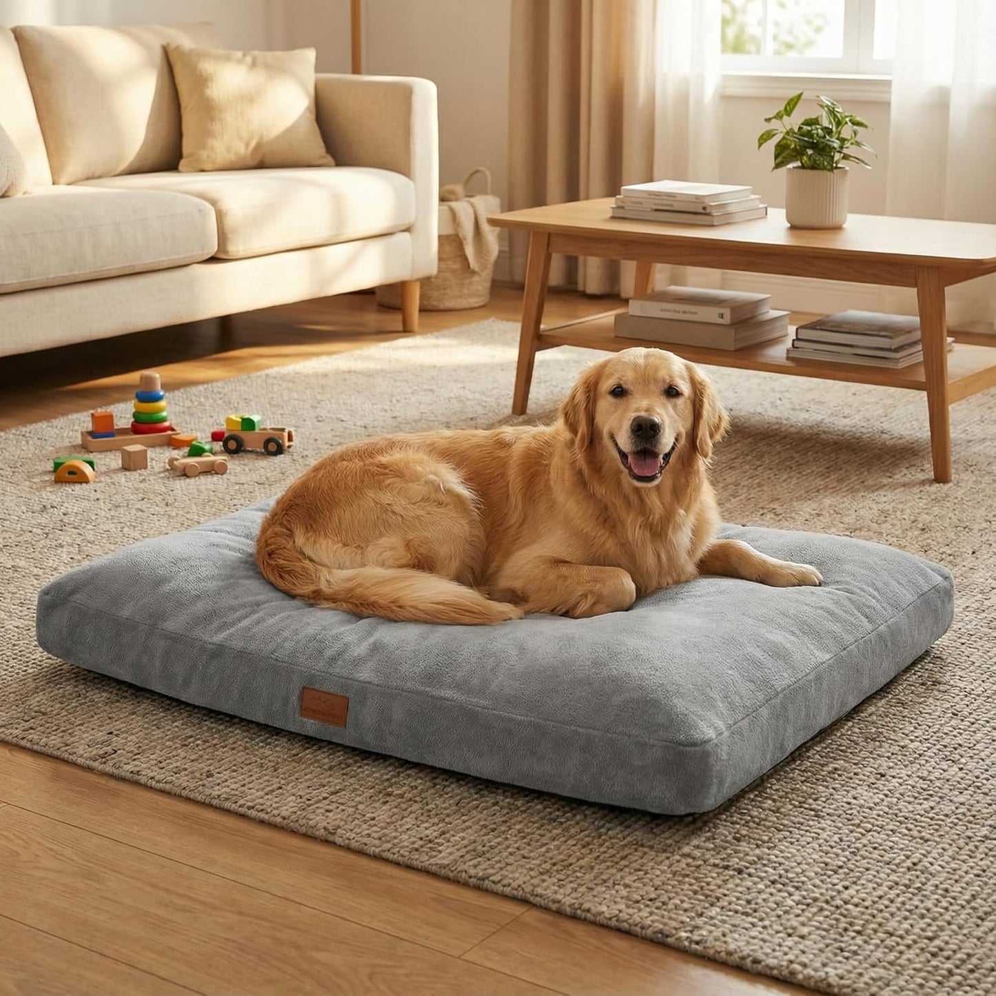 Washable Dog Beds Large Sized Dog - 3 Inch Thicken Pet Mat Pillows，Dual-Layer Construction with Sponge and Memory Foam Scraps with Removable Washable Cover -35"x23", Grey