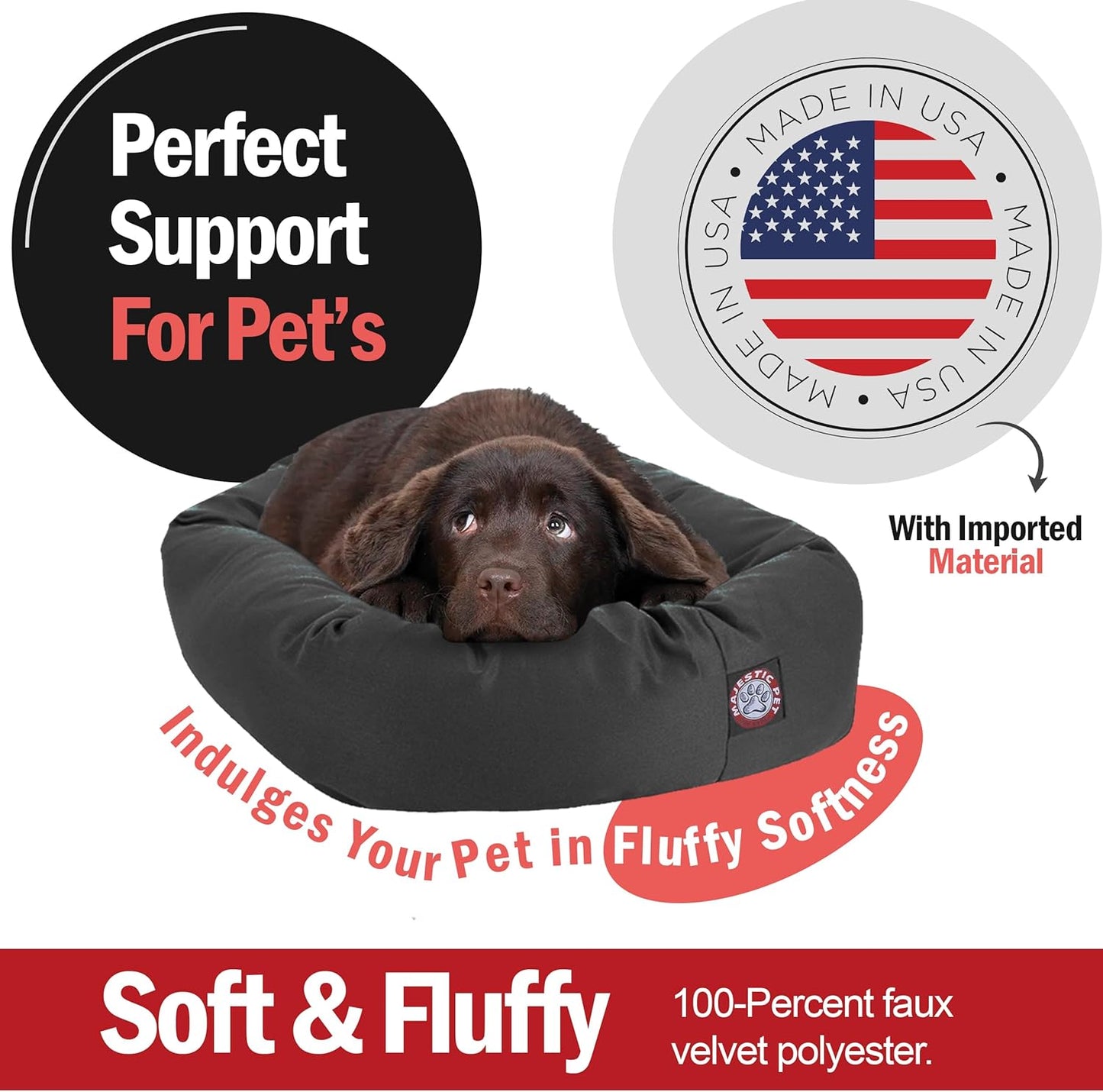 Majestic Pet 32 Inch Bagel Calming Dog Bed Washable – Cozy Soft Round Dog Bed with Spine Support for Dogs to Rest Their Head - Fluffy Donut Puppy Mat 32x23x7 (Inch) Medium – Gray