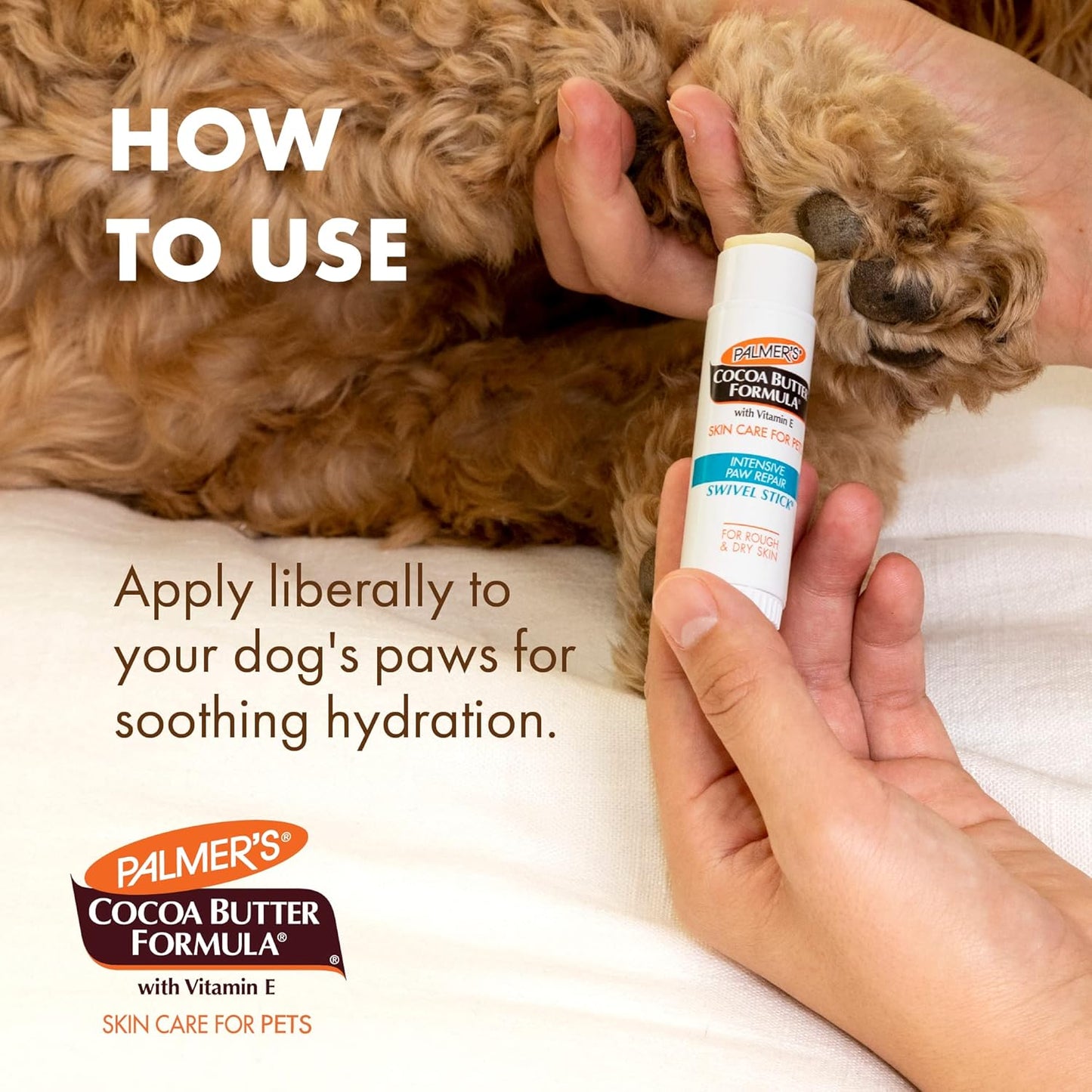 Palmer's Cocoa Butter Fragrance Free Intensive Paw Repair Swivel Stick for Dogs Cocoa Butter Paw Balm with Vitamin E, Peppermint Oil, and Shea Butter for Rough & Dry Pads for Dogs -0.5 oz