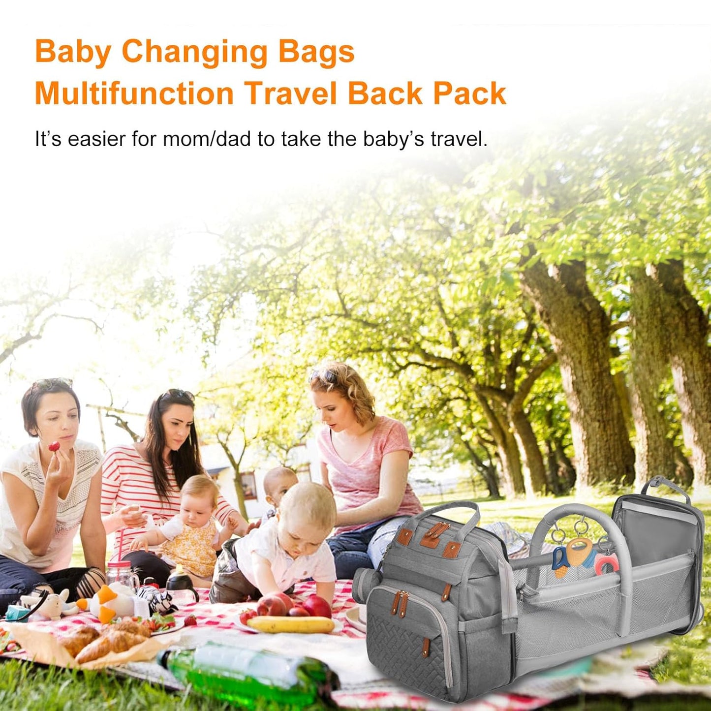 Baby Diaper Bags with Changing Station, Waterproof Diaper Bag Backpack for Moms Dads with USB Charging Port, Baby Shower Gifts, Large Capacity diaper backpack, Grey