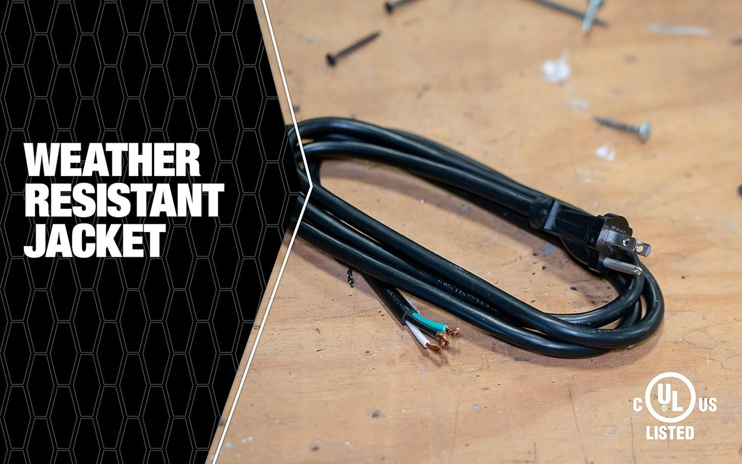 Southwire Replacement Power Supply Cord - Built for Indoor Tools & Appliances - Black Round SJTW Jacket - UL Certified - 125V Rated - 16/3 SJTW - 9 Foot Length