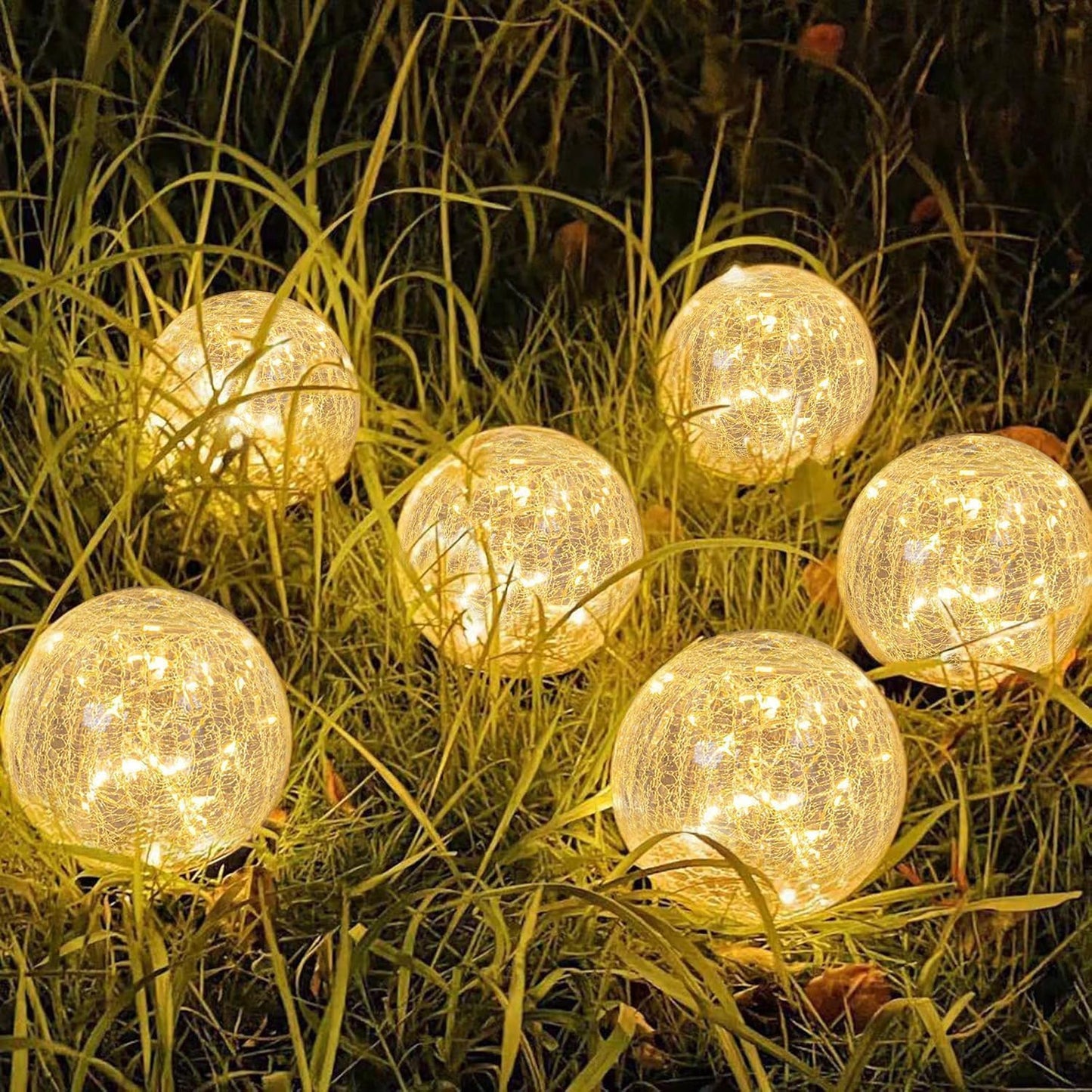 Solar Garden Lights Outdoor Waterproof, 6 Pack LEDs Cracked Glass Ball Light, Ground Landscape Garden Decor, Solar Globe Decorative for Pathway/Patio/Lawn/Yard, 3.9"