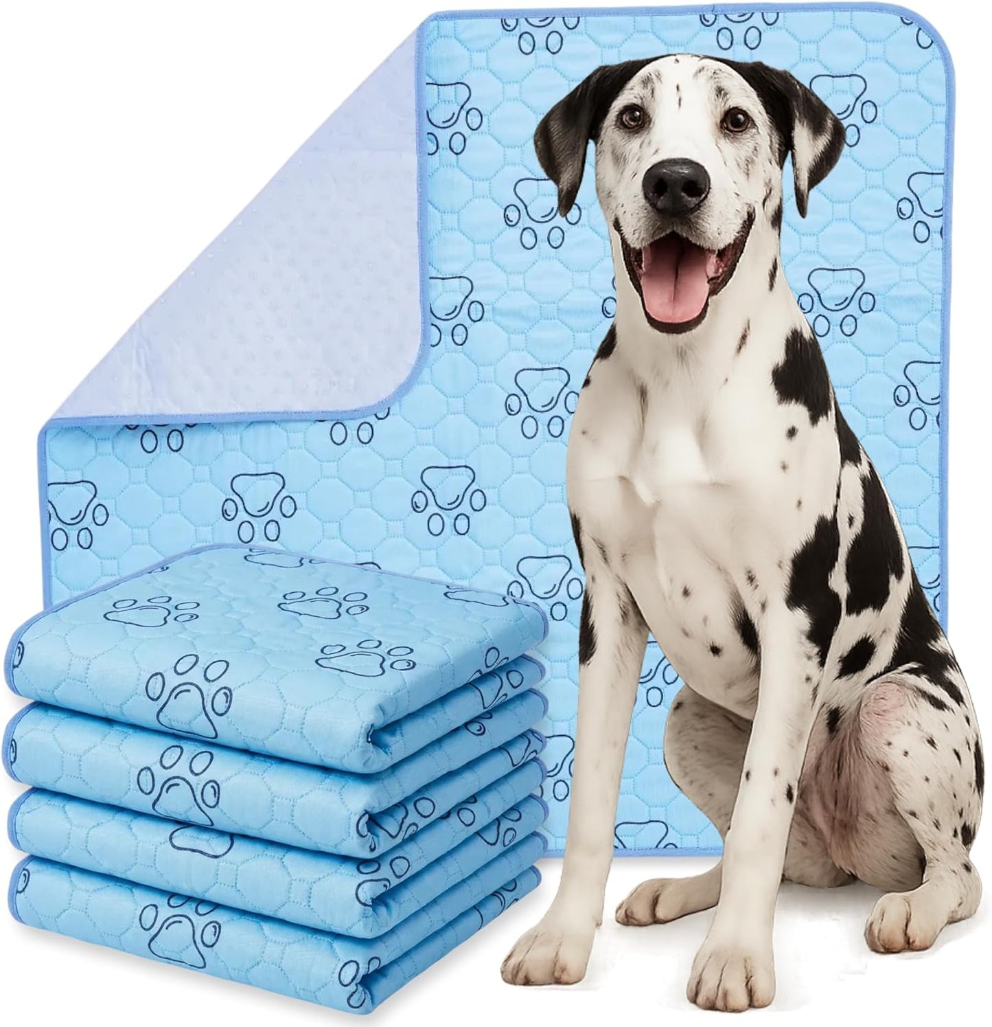 PETSWORLD Washable Reusable Dog Pee Pads (Pack of 4) – 34” x 36” Training Pads with Non-Slip Backing - Waterproof, Leakproof, Highly Absorbent Pet Pads for Puppies & Dogs