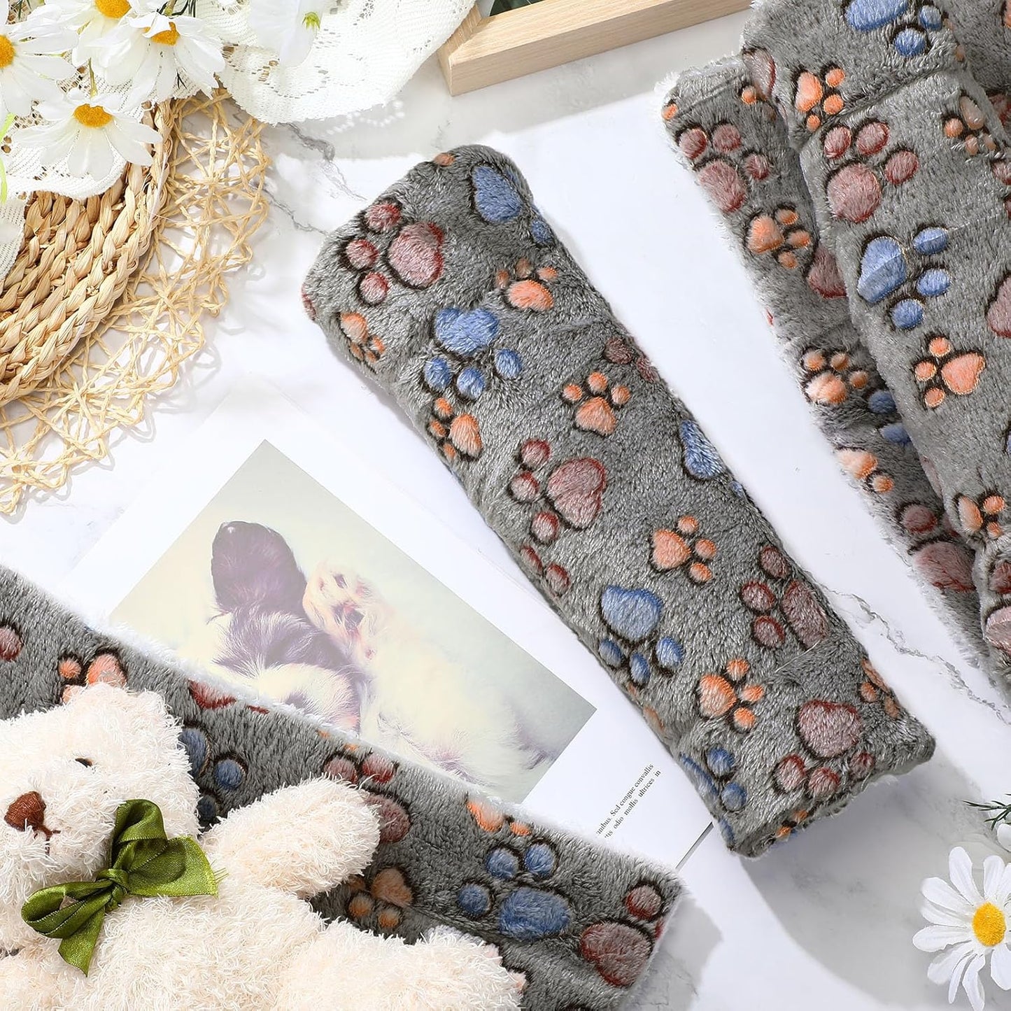 Tuanse 4 Pack Ultra Soft Dog Cat Bed Mat Small Animal Guinea Pig Bed with Cute Print Reversible Fleece Dog Crate Kennel Pad Cozy Washable Thickened Hamster Pet Beds Mat(21 x 14 Inches,Gray)