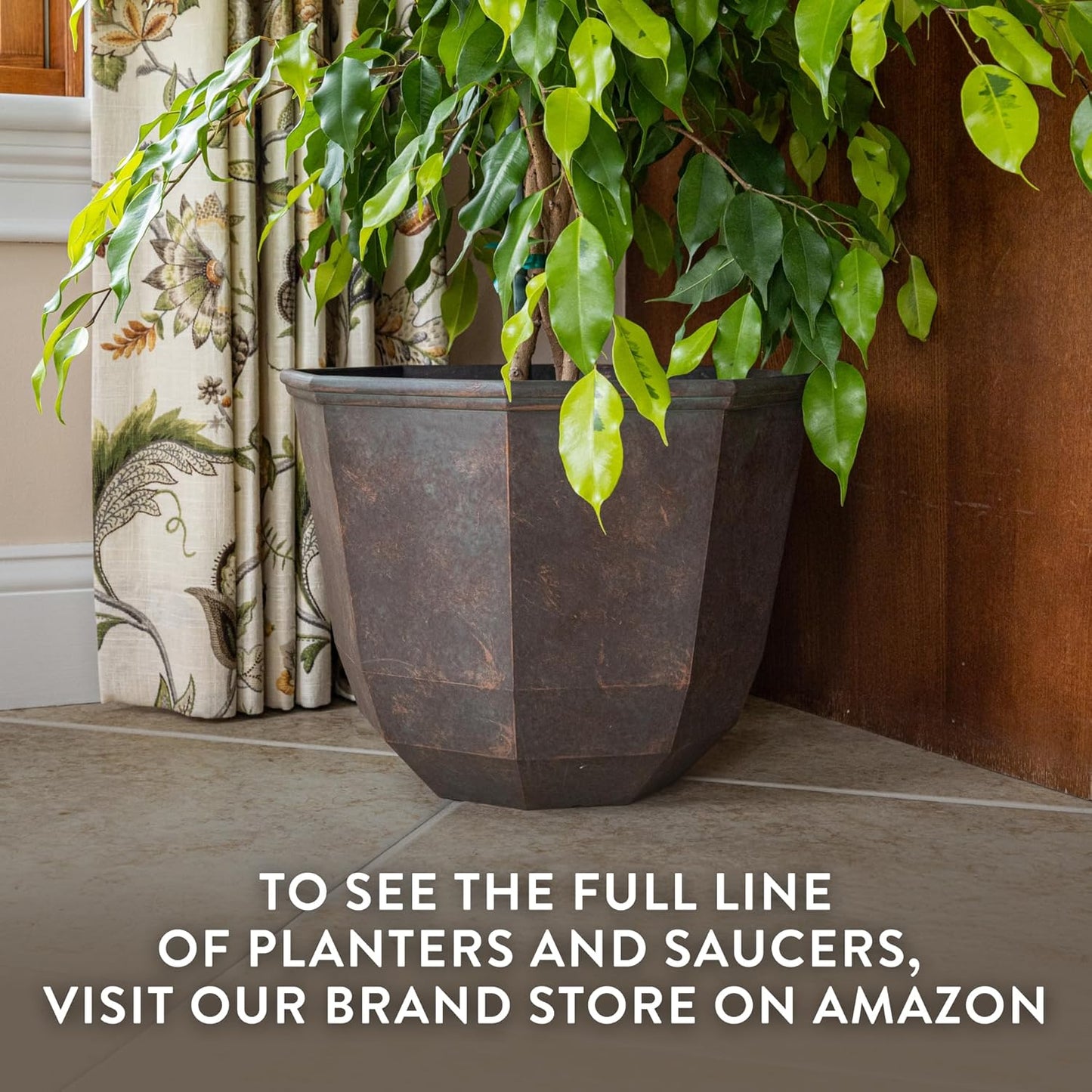 Classic Home and Garden Shaina Planting Pots - Lightweight Indoor & Outdoor Plant Pots - UV-Resistant Resin Flower Pots - Pot Planters for Flowers & Herbs (15” Weathered Copper)