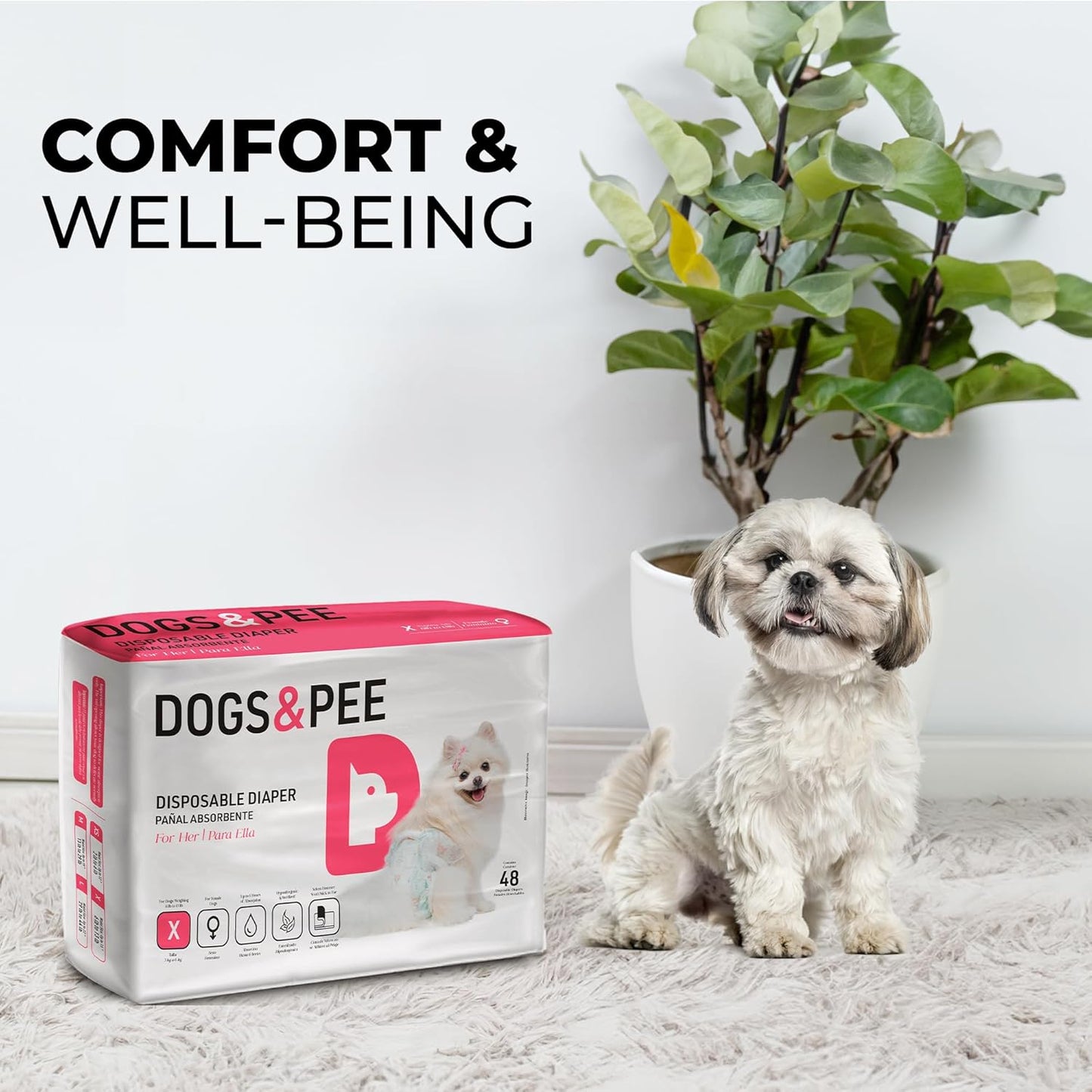 Dog´s Care – Disposable Hygienic Diaper for Female Dogs – Ultra-Absorbent, Comfortable – Size S – 6,6 lbs to 13,2 lbs – 48 Units