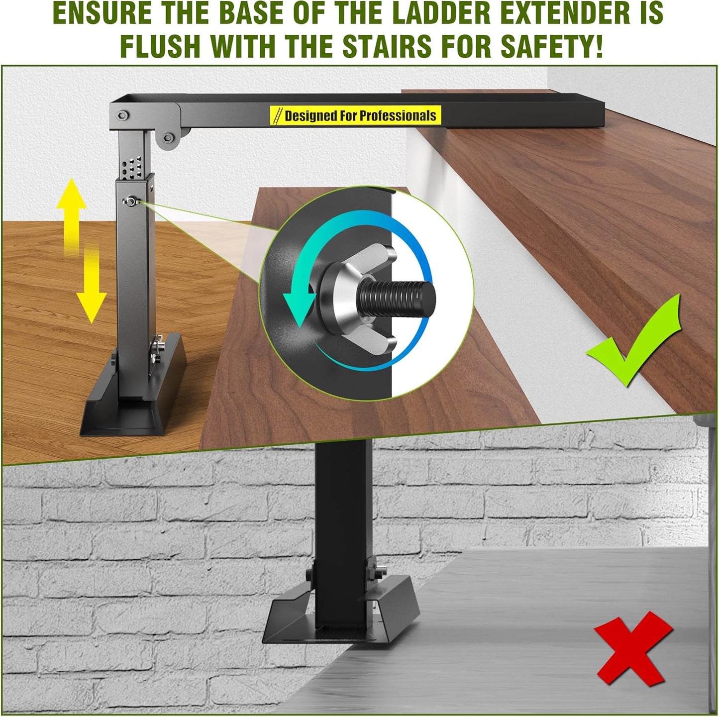 Foldable | Heavy-Duty Ladder Extender Pro, High Strength Steel Material Design Ladder Extension Pro for Stairs w/Non-Slip Mat, 9.5-15" Adjustable Height, Applicable Feet Spacing 25"