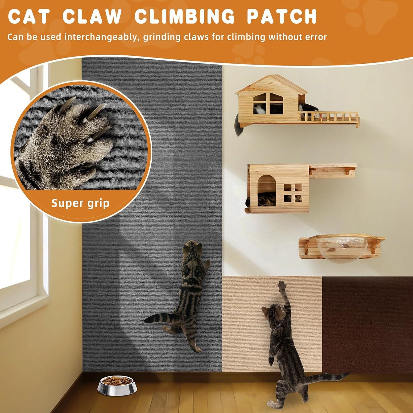 4pack Cat Scratch Couch Furniture and Wall Protector | Adhesive Cat Scratch Pad for Covering Cat Tower, DIY Climbing Cat Scratcher Couch Protector from Cat Claws Scratching (Light Gray)