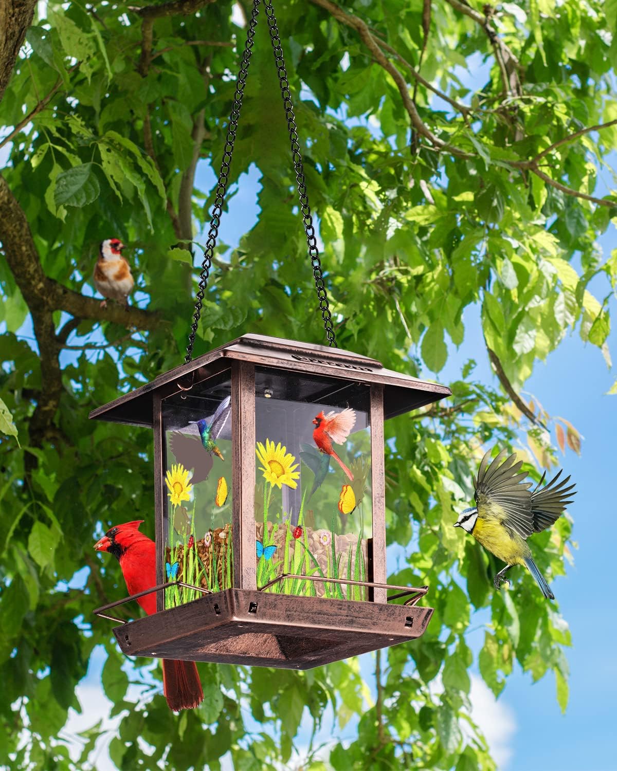 Solar Bird Feeders for Outdoors - 2.5 LBs Metal Wild Large & Small Bird Feeder for Outside Hanging, Gift Ideas for Avian Enthusiast Garden Yard Seeds (Chew-Proof, Weather Resistance)