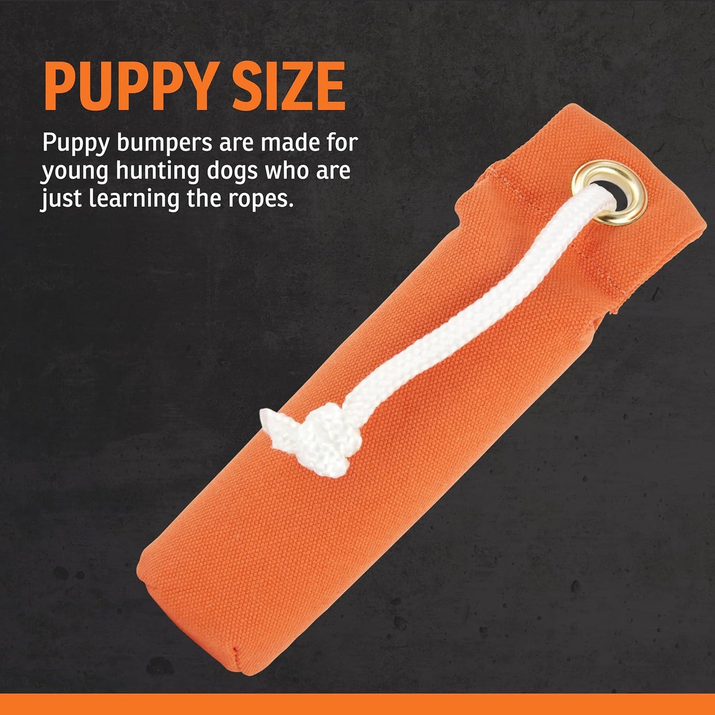 SportDOG Canvas Dummies - Hunting Dog Training Tool - Game Scent Absorber - Water-Ready Bumper - Durable Field Dummy - Weighted Toy - Puppy Size - 2.25" W X 8.5" L - Orange