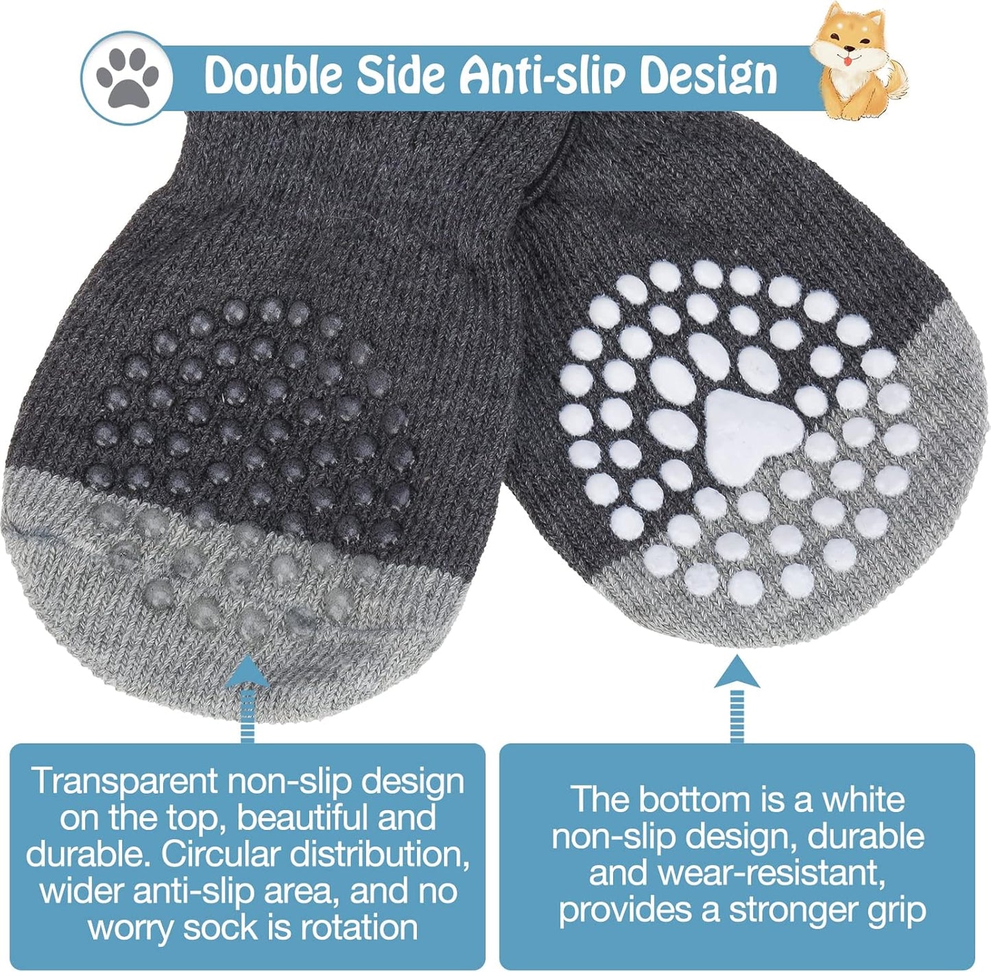 SCENEREAL 6Pcs Anti Slip Dog Socks to Prevent Licking Paws for Hot/Cold Pavement, Dog Grippy Socks for Hardwood Floors, Dog Shoes for Boots & Paw Protectors for Puppy Small Medium Large Senior Dogs